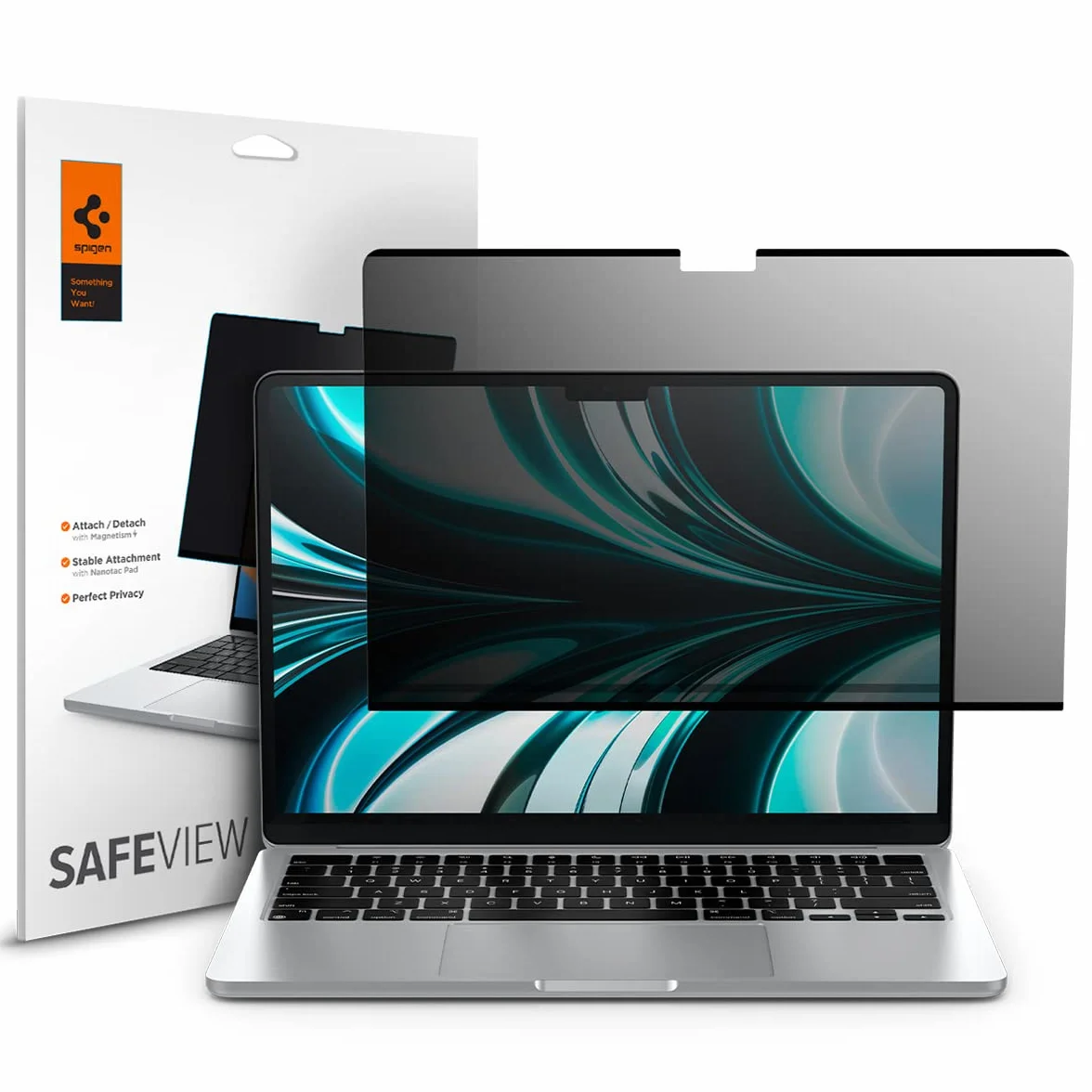 Spigen Safeview Filtro Privacy Magnetico compatibile con MacBook Air 13 pollci (M5 2026 / M4 2025 / M3 2024 / M2 2023), Anti-Spia, Rimovibile, con Panno per la Pulizia e Custodia