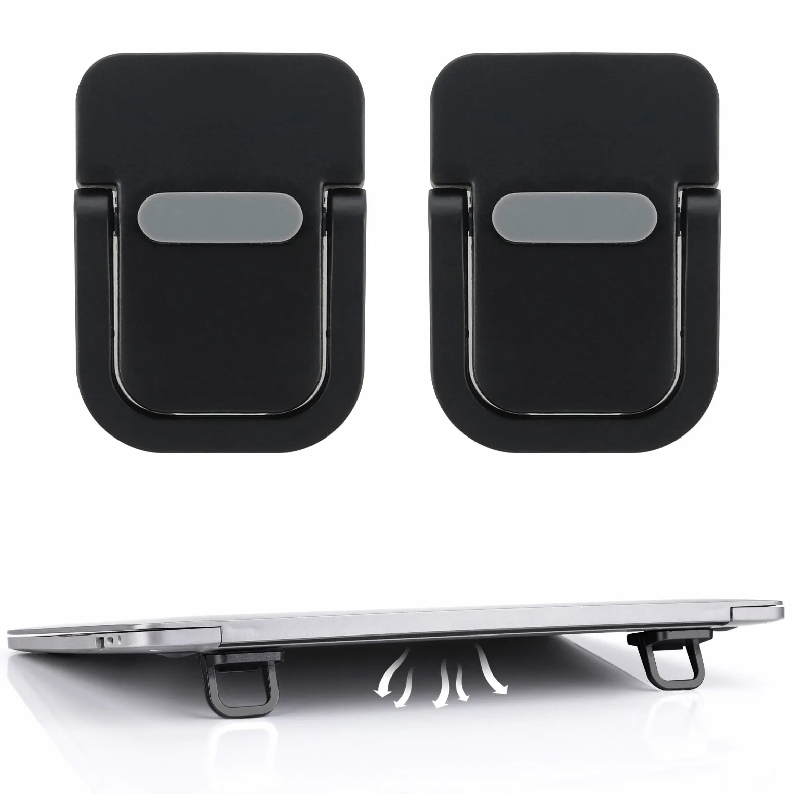 Bewudy 2 alzatina portatile per tastiera, autoadesiva, per mini laptop, invisibile, per scrivania, piedini pieghevoli per laptop con silicone antiscivolo (nero)