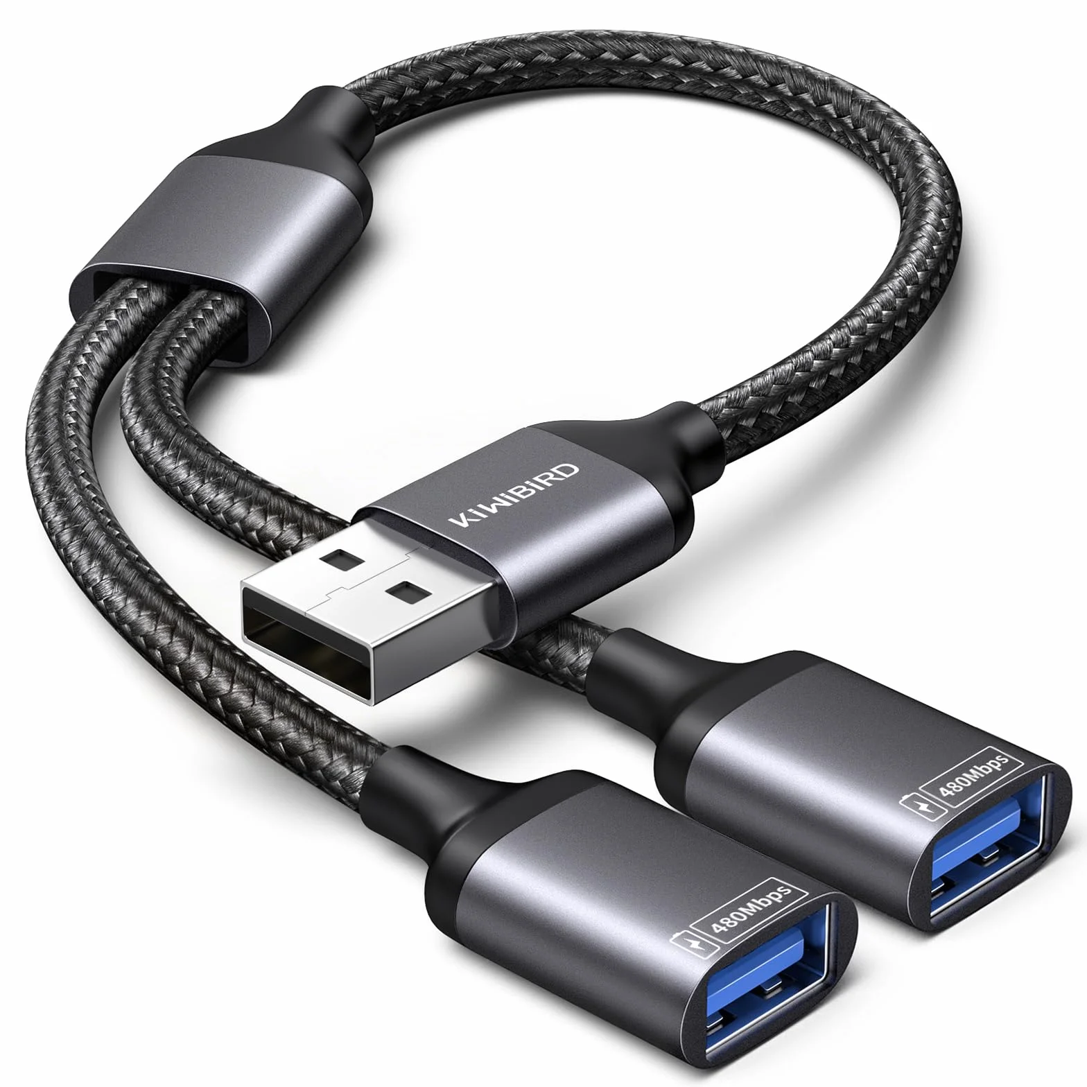 KiWiBiRD sdoppiatore splitter USB, cavo USB doppio, doppia presa estensione ricarica per alimentazione dati, adattatore USB2.0 maschio femmina compatibile con PC stampante mouse tastiera TV PS5 Mac