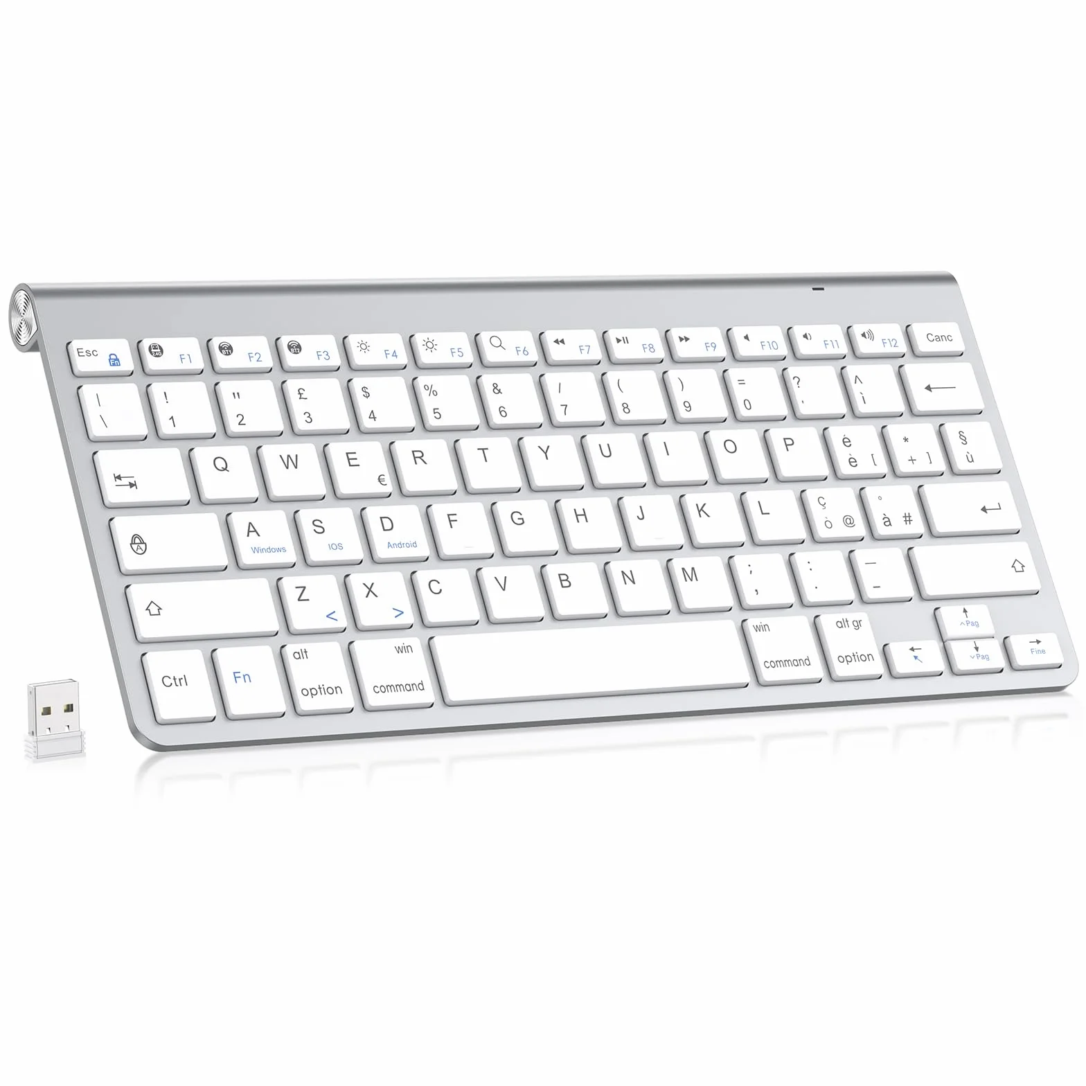 PINKCAT Tastiera wireless, Tastiera Bluetooth &2.4G Layout Italiano QWERTY con tasti multimediali, adatta per PC, laptop, Mac OS, Macbook pro/air, Windows (Argento)