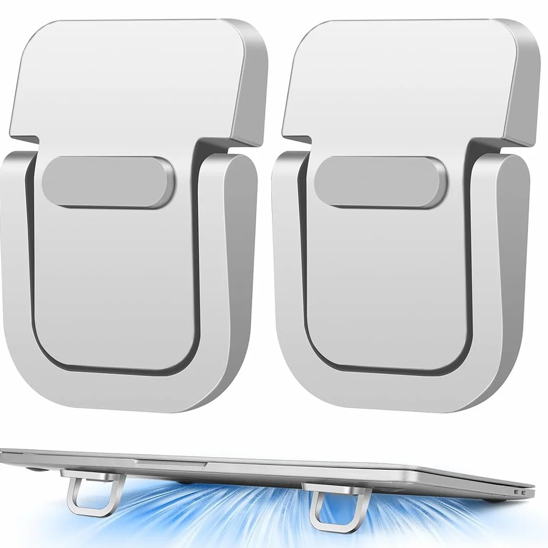 1 Paio Supporto PC Portatile, Supporto per Laptop Pieghevole e Portatile, Regolabile in Altezza, Ventilato in Alluminio, Autoadesivo Piedini Pieghevoli per Laptop Con Silicone Antiscivolo