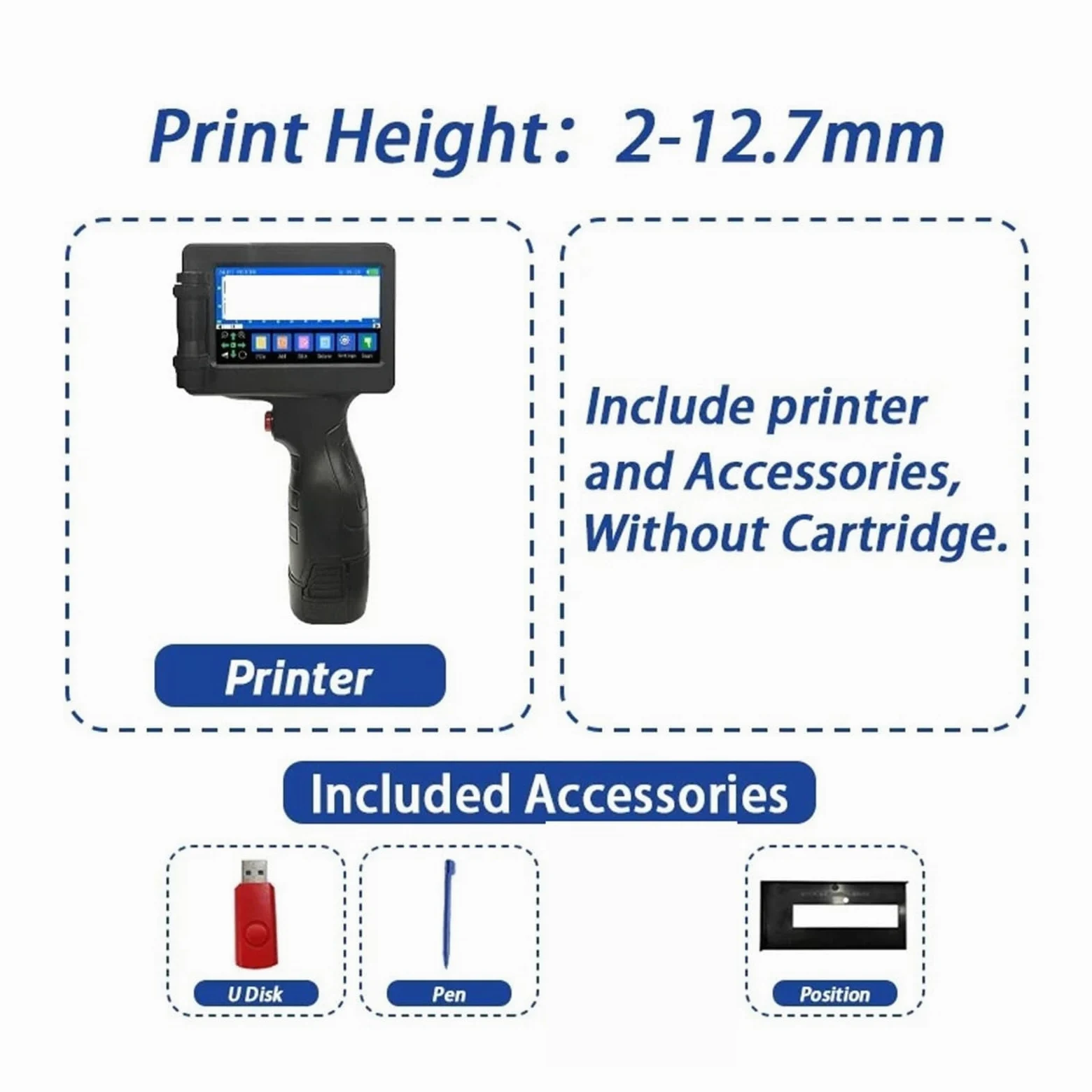 Stampante a getto d'inchiostro portatile 1755PLUS da 12,7 mm, senza inchiostro, stampante for codice a barre QR, logo, data Su Cartone, Legno