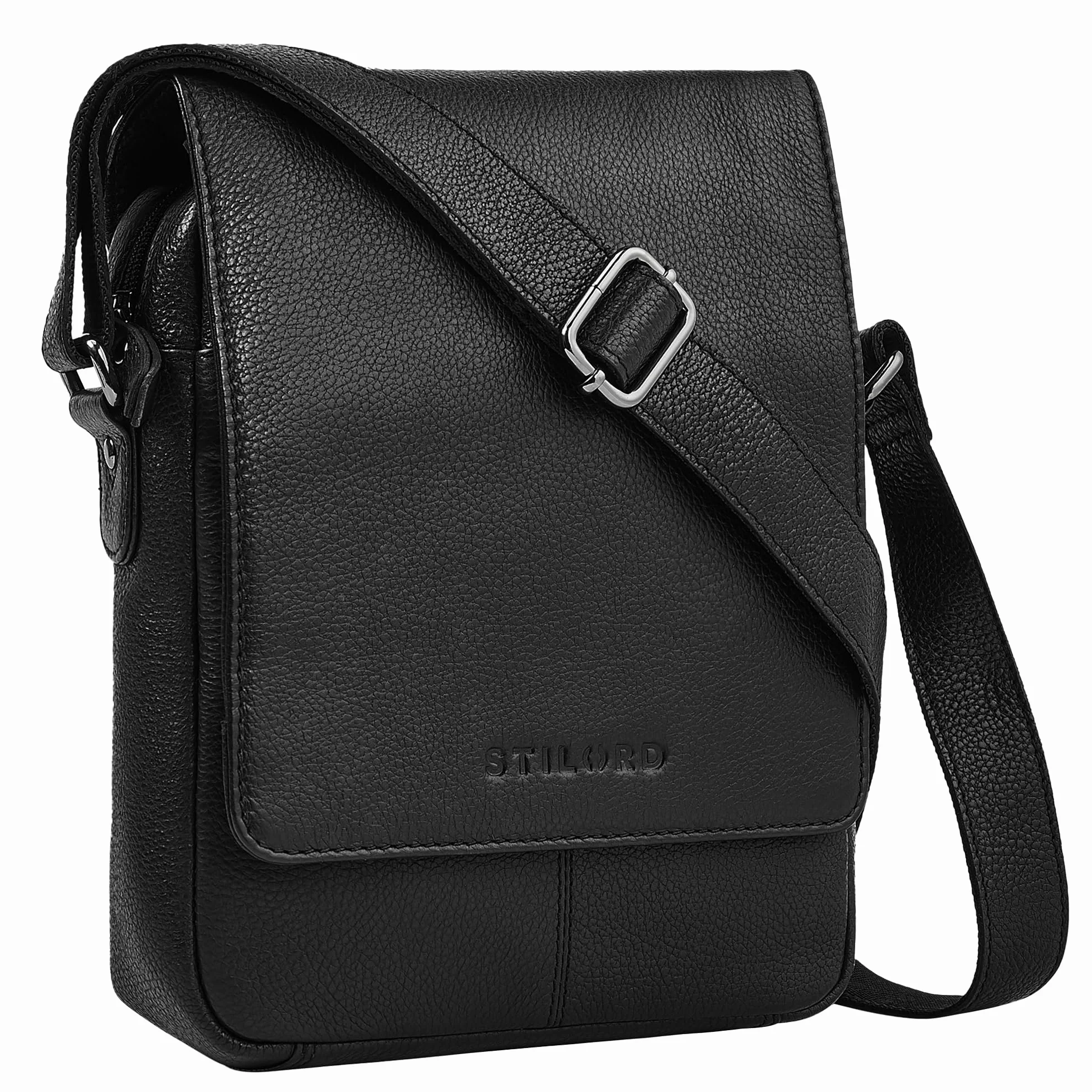STILORD "Remo Borsa a Tracolla Uomo Piccola Vera Pelle Messenger Bag Compatta Uomini Cuoio Autentico Borsetta a Spalla Elegante per Tablet 10,1 Pollici Colore:nero