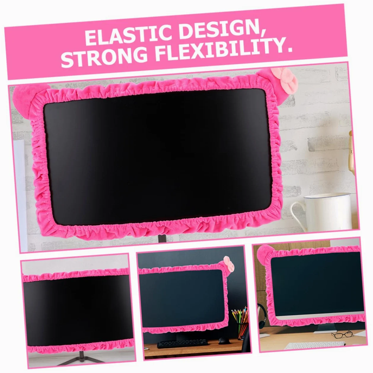 Copertura Flessibile per Monitor PC in Poliestere 2 Pezzi | Rosa, Facile da Pulire, Alta Elasticità, per Computer e Schermo, Confezione Doppia