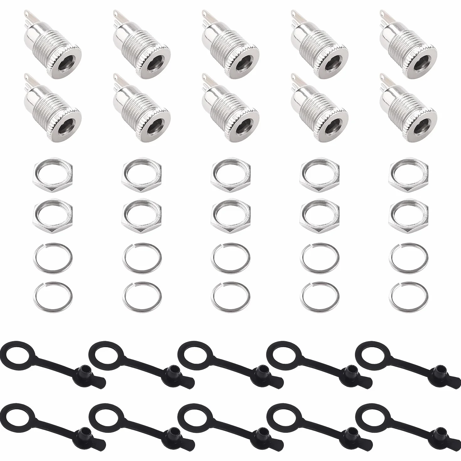 DC-099 Connettori Femmina 5.5x2.1 mm DC Presa Jack Alimentazione con Cappuccio Impermeabile Montaggio a Pannello 10 Pezzi
