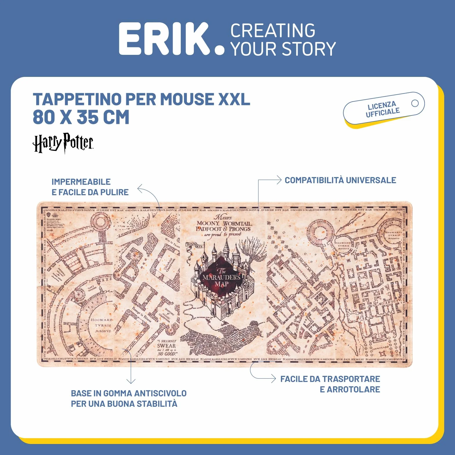 Grupo Erik Tappetino Mouse Harry Potter XXL, Mappa del malandrino - Tappetino Scrivania Impermeabile e Antiscivolo 80x35cm | Mousepad, Accessori Gaming per Scrivania