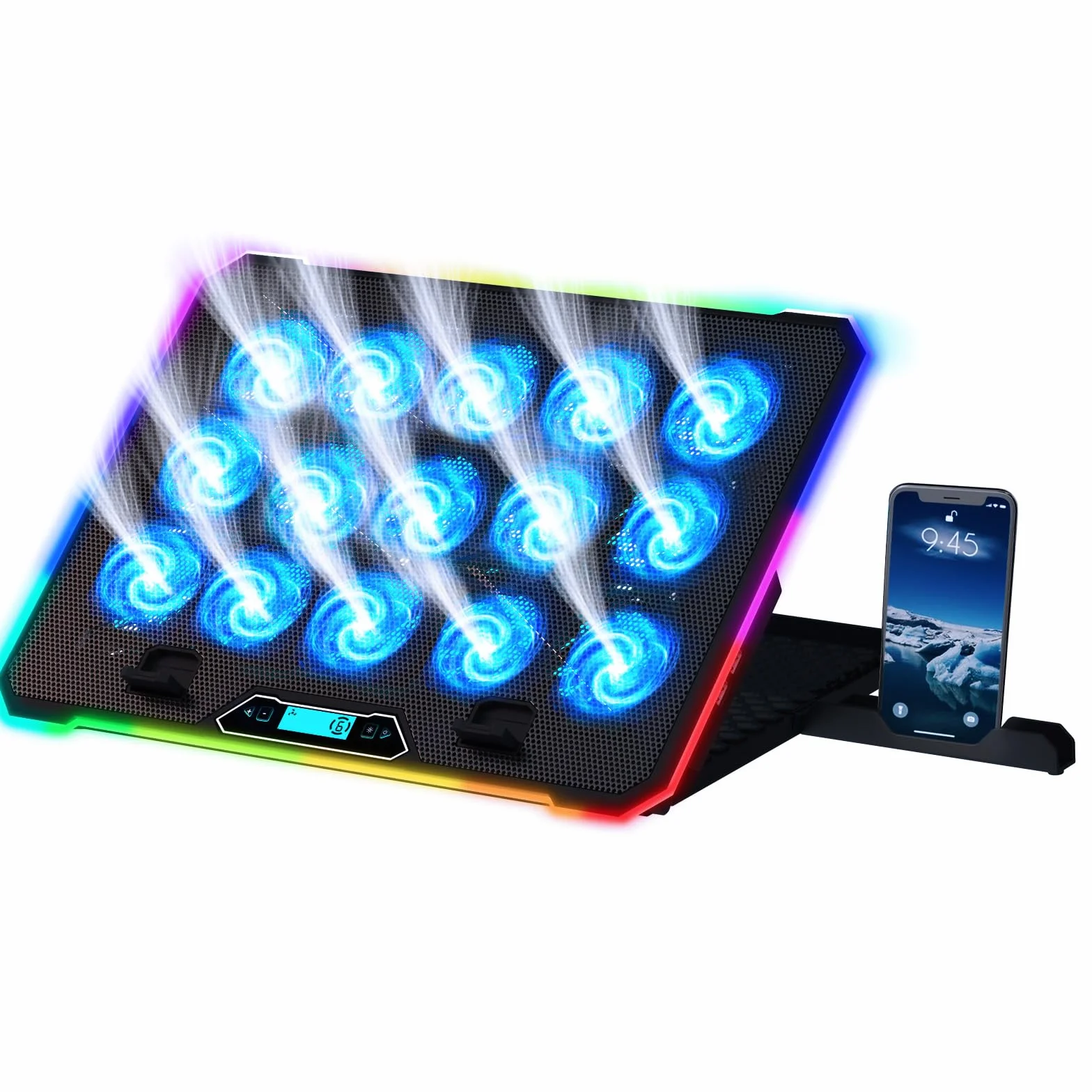 KLIM V15 Base di raffreddamento Gaming Notebook 15 ventole RGB supporto portatile 17" 2 porte USB