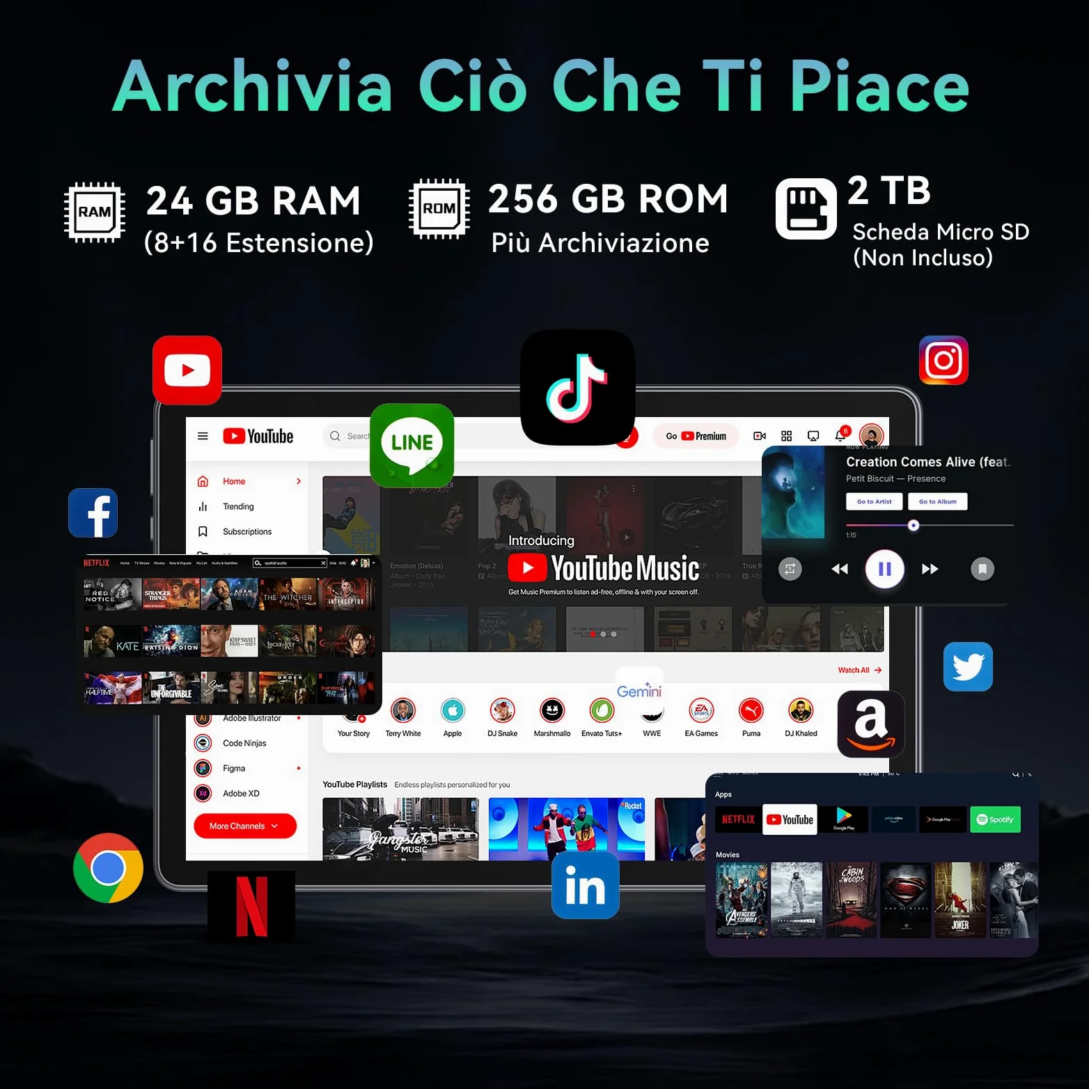 Tablet 11 Pollici con Gemini AI, Tablet Android 16 con Cover, Mouse & Tastiera, Octa-Core, 24 GB RAM + 256 GB ROM + 2 TB TF, 1920x1200 Display HD, 90 Hz, Fotocamera Doppia 8MP + 13MP, 8000mAh (Grigio)
