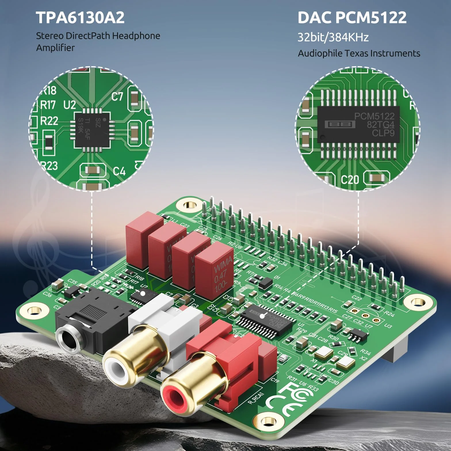 InnoMaker Scheda Audio DAC HiFi HAT per Raspberry Pi 5/4/3B+/Zero | PCM5122 384kHz/32bit con DOP | Doppi Oscillatori, Uscita RCA/3.5mm (112dB SNR)