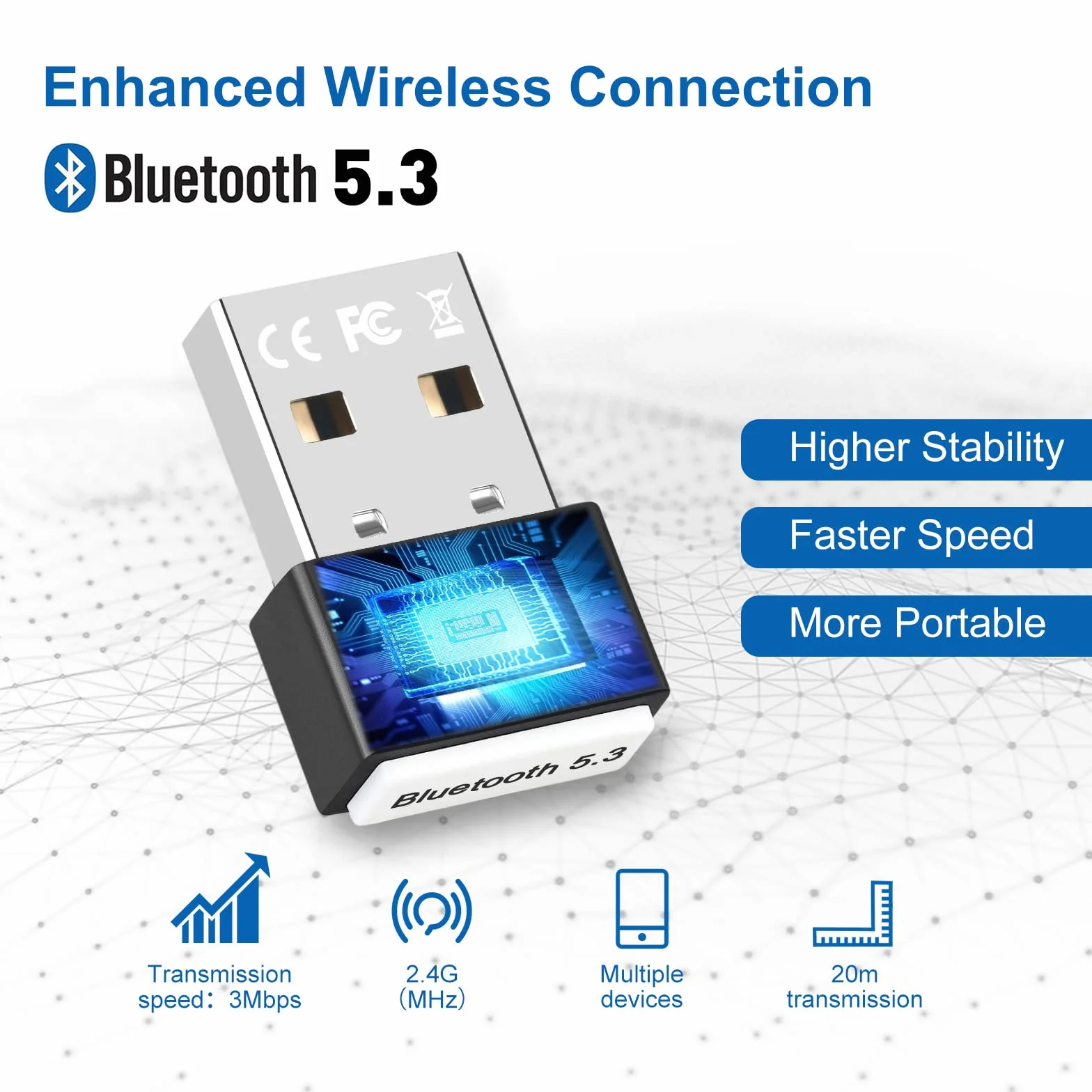Adattatore Bluetooth USB 5.3, Collega e Usa Chiavetta Bluetooth per PC Laptop EDR Dongle USB Bluetooth Compatibile con Windows 11/10/8.1