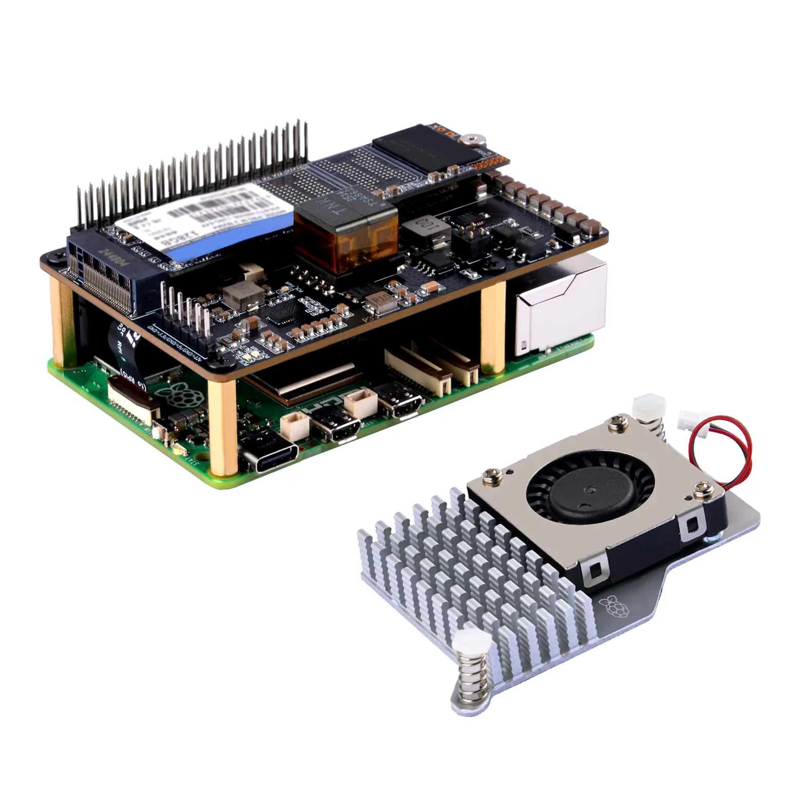 GeeekPi P33 M.2 NVME M-Key PoE+ Cappello per Raspberry Pi 5, con ufficiale Raspberry Pi 5 Active Cooler, Supporto M.2 NVMe SSD 2230 2242 2260 2280