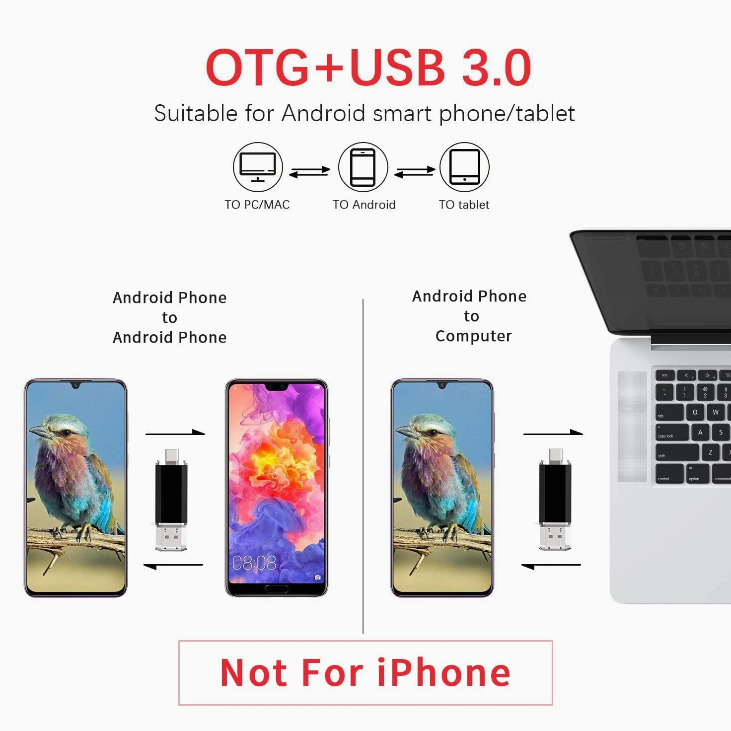 Vansuny Confezione da 5 chiavette USB C da 128 GB, 2 in 1, OTG USB 3.0+USB C, con portachiavi, chiavetta per foto, per smartphone Android, computer, MacBook, tablet, PC