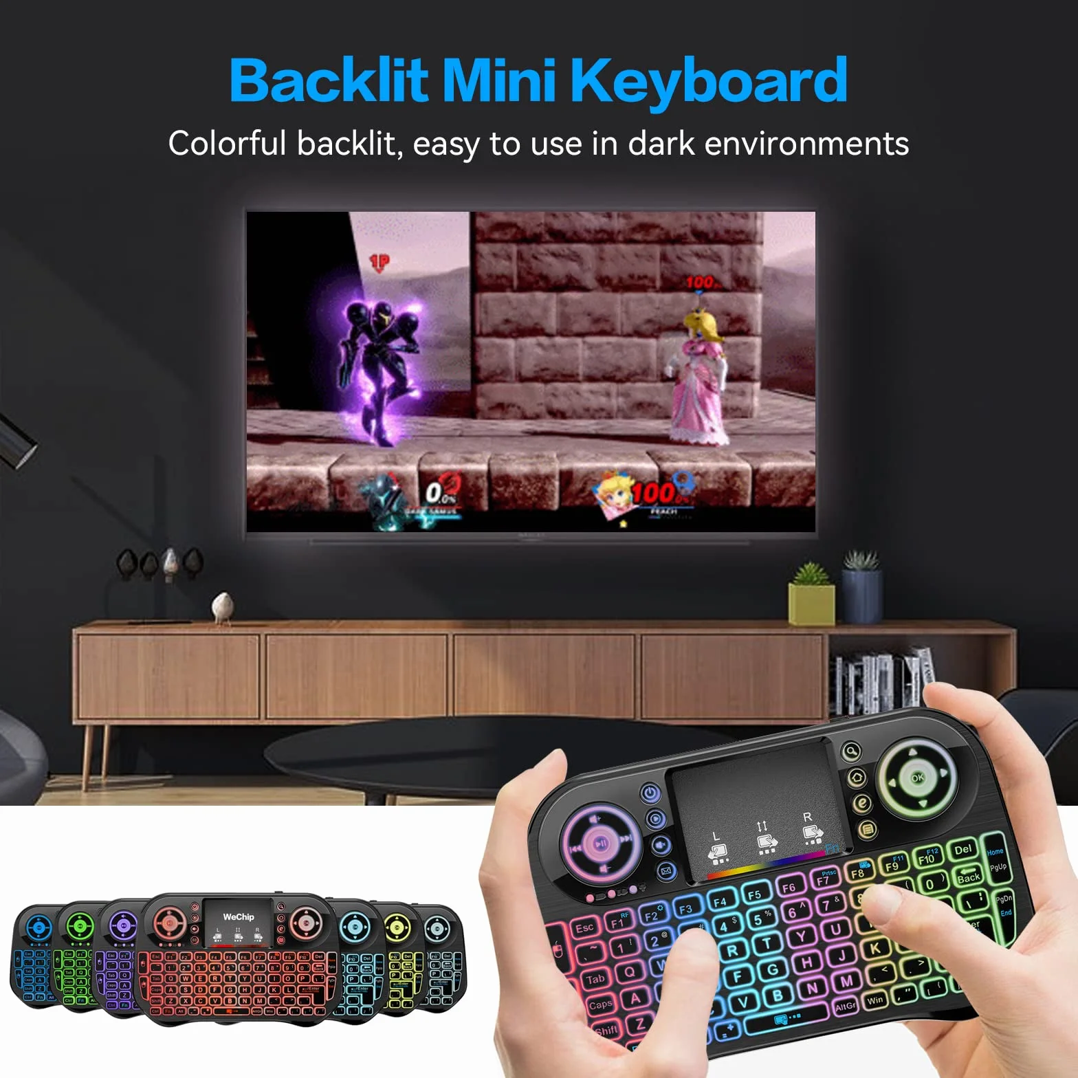 LONGYI i10 Mini Tastiera Wireless, Smart TV Tastiera Mini Wireless Retroilluminata con Mouse Touchpad, Bluetooth e 2.4GHz USB Keyboard per Android TV Box/HTPC/PC/Pad/Notebook/Projector