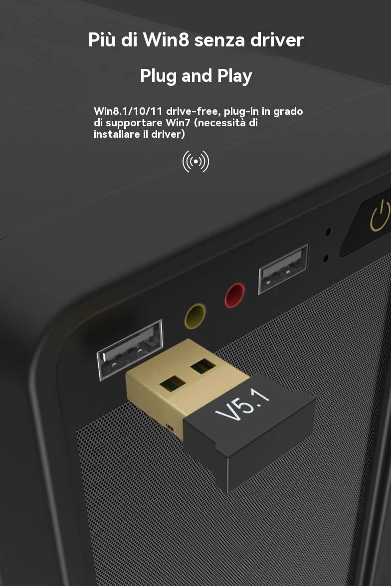 Adattatore Bluetooth 5.1 usb, Chiavetta Bluetooth per PC Laptop EDR Dongle USB Bluetooth Compatibile con Windows 11/10/8.1/7/linux