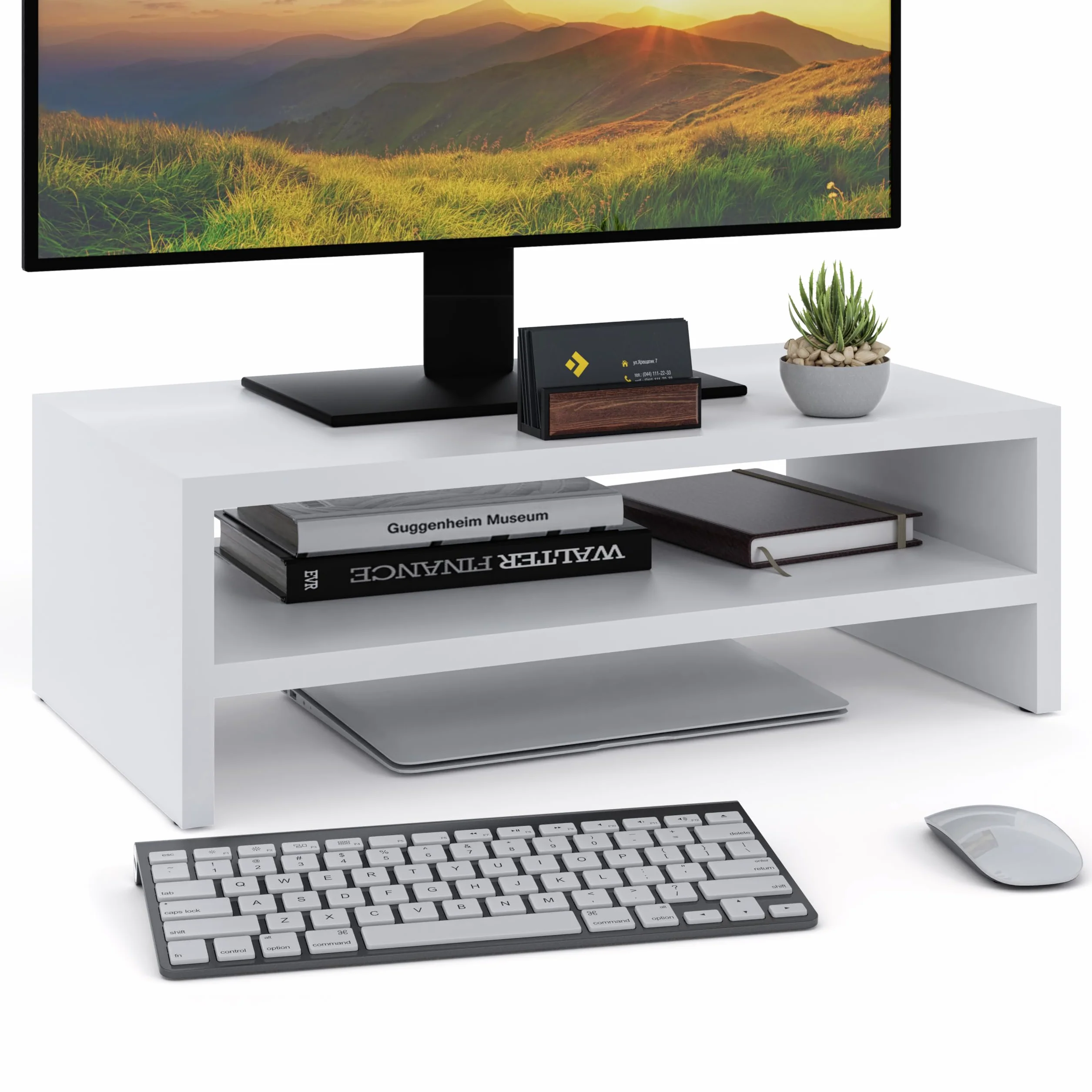 Supporto per monitor supporto per monitor per computer a 2 livelli supporto per laptop, supporto per computer, supporto per stampante con ripiano, ideale per il tuo ufficio a casa, Bianco