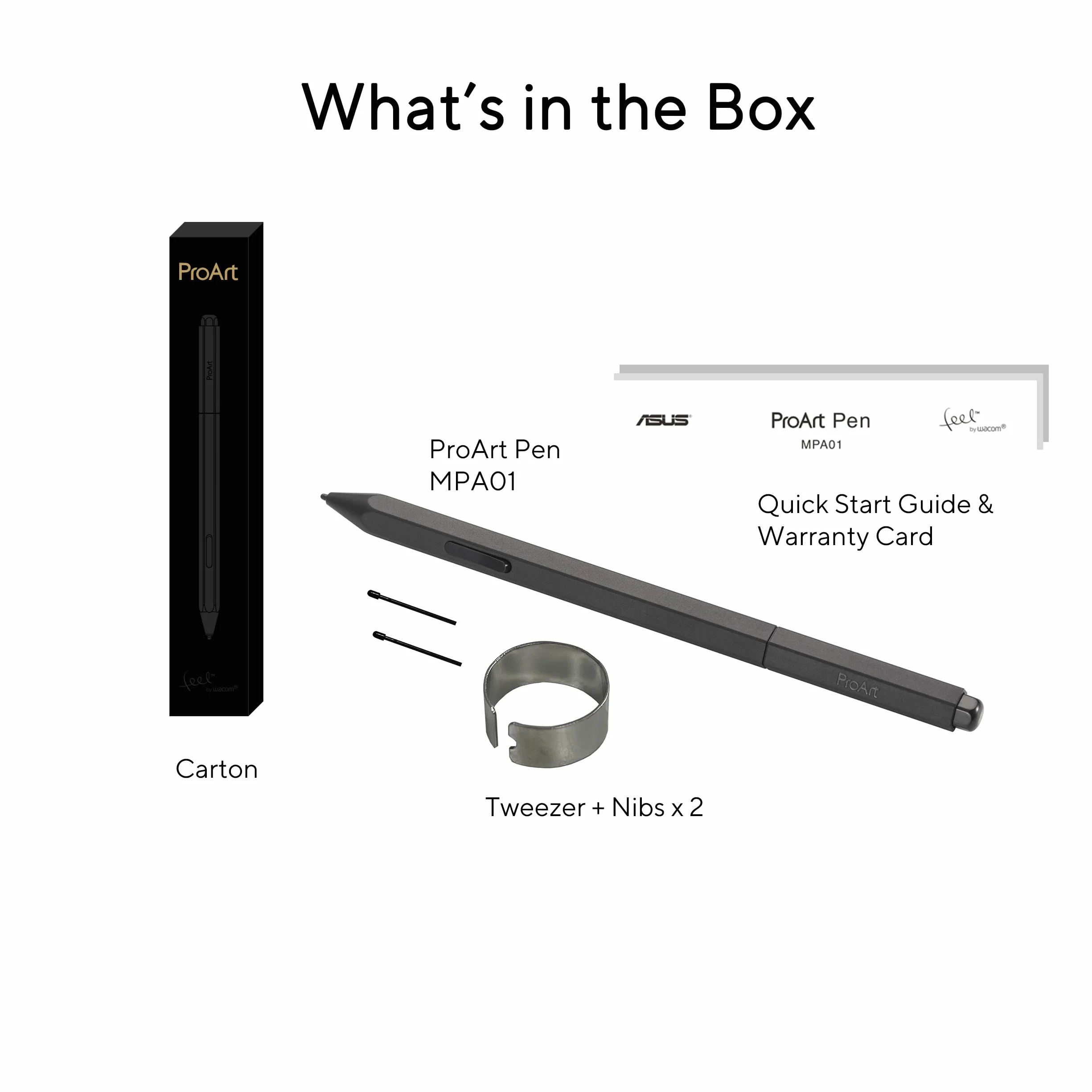 ASUS PROART PEN MPA01 Penna Digitale con Tecnologia WACOM EMR, Leggera, Senza Batteria, Sensibilità alla Pressione di 4096 livelli e 40° gradi, Tasto di Scelta Rapida, Punte Intercambiabili, Nero
