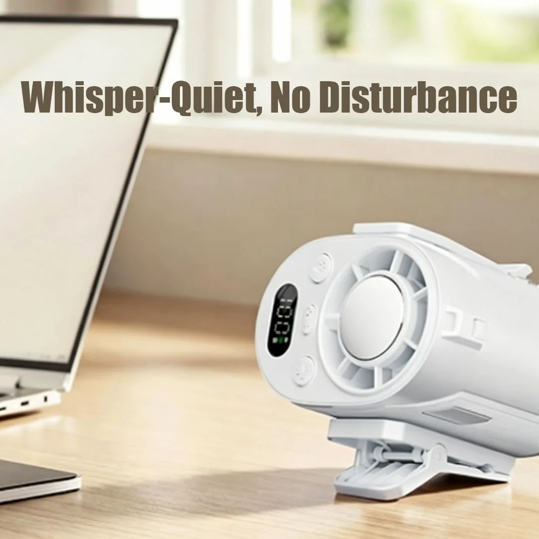 Ventilatore portatile con clip di raffreddamento per ghiaccio con batteria da 6000 mAh, ventilatore USB ricaricabile con display LED, piccolo e forte flusso d'aria, per passeggino, campeggio, ufficio