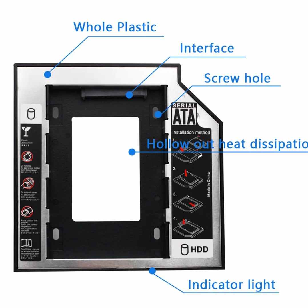 Hard Drive Caddy, SATA 2nd SSD HDD Hard Disk Caddy Tray Universale 12,7 mm 2,5 '' SSD HDD Hard Drive Enclosure SATA-3 Laptop Hard Disk Holder per CD/Dvd-Rom Ottico SuperDrive Tray Drive Slot