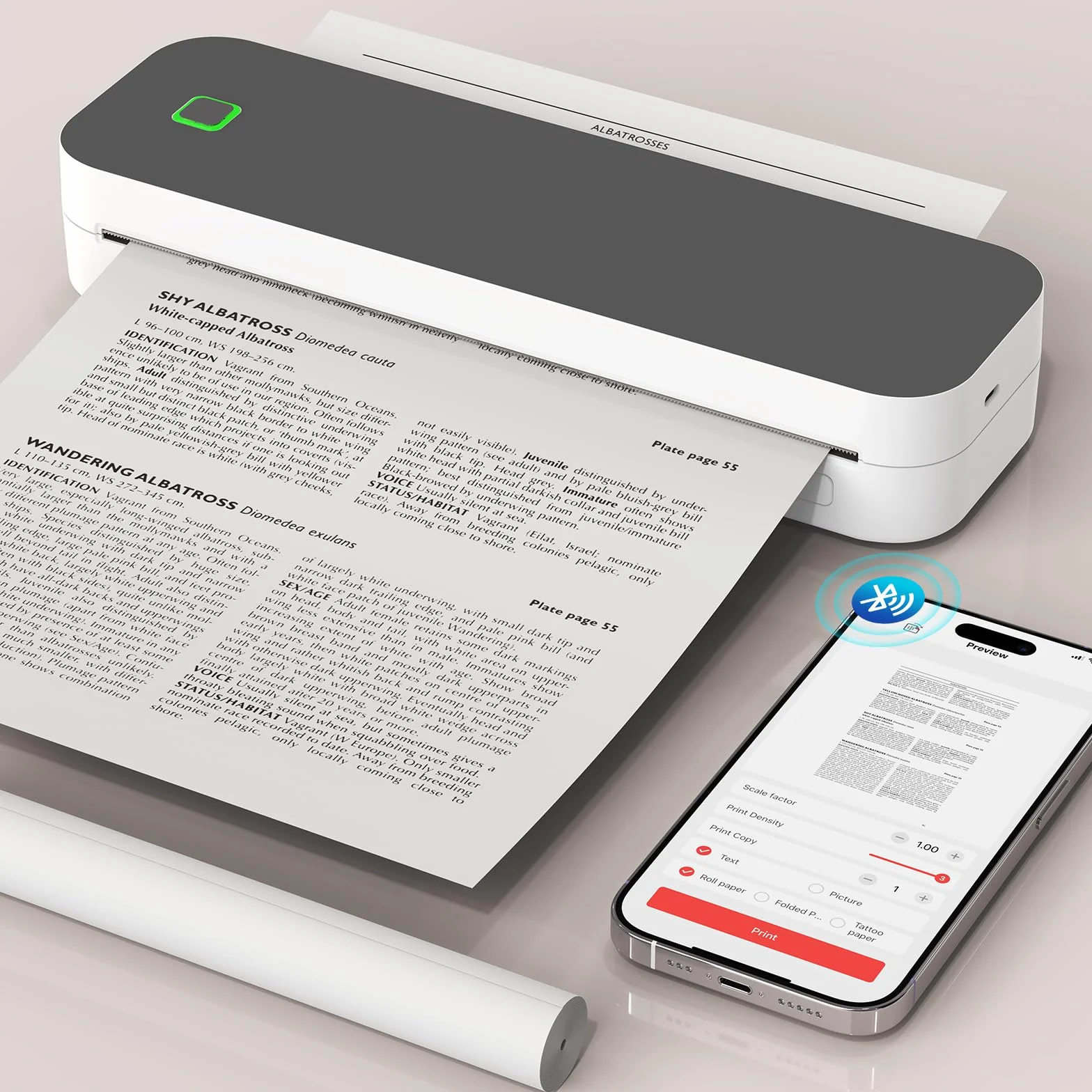 Stampante Portatile A4 Senza Inchiostro Bluetooth, Stampante Termica Bianco Nero per Viaggi e Lavoro