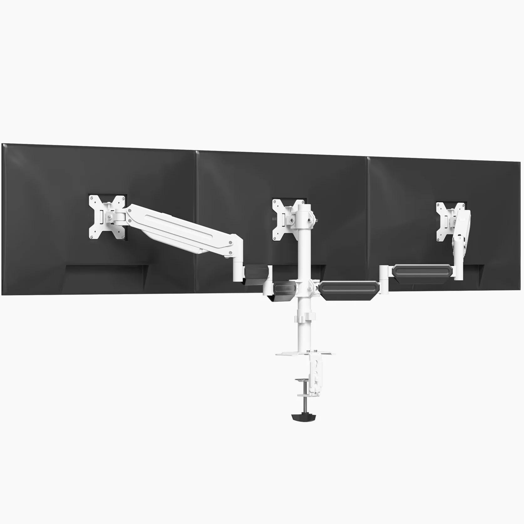 suptek Supporto triplo per monitor da 17 a 32 pollici, regolazione molle a gas, supporto da scrivania con morsetto e kit di occhielli, bianco (MD8003W)