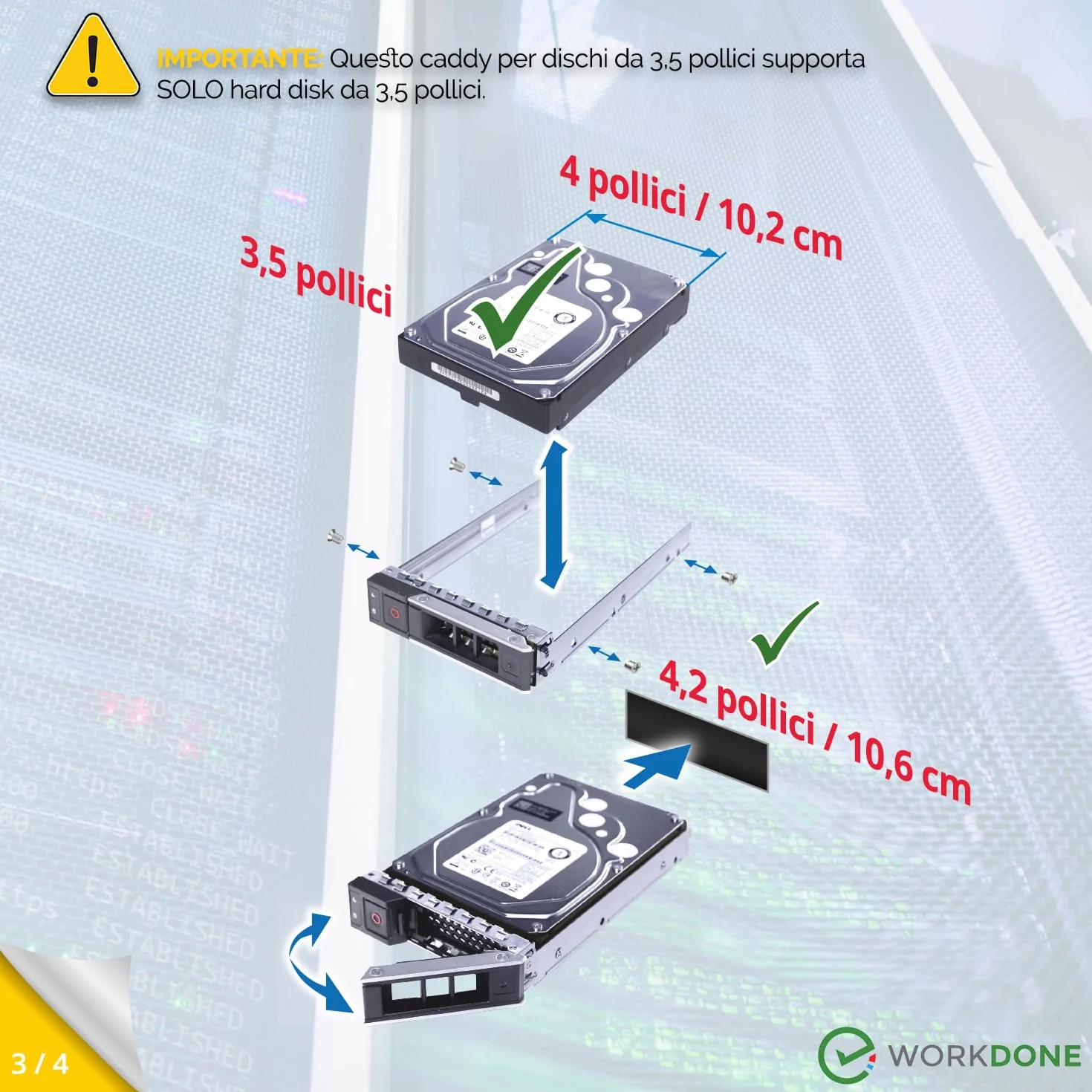 WorkDone Caddy per disco rigido da 3,5 pollici Compatibile con PowerEdge Dell - R340 R440 R540 R640 R740 R6415 R7415 R7425 X7K8W di 14° generazione - Vassoio della staffa Hot Swap contenitore