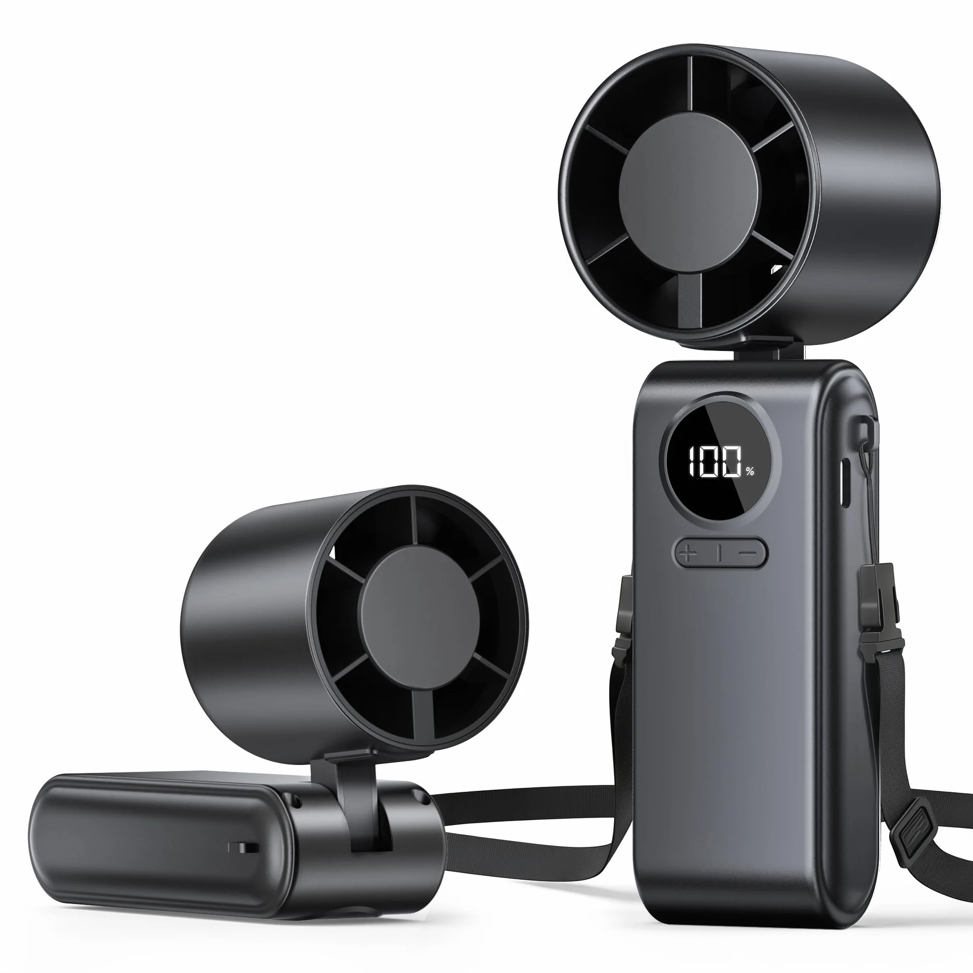Ventilatore Portatile, Mini Ventilatore Portatile con Batteria 4000 mAh, 5 Velocità Regolabile, Pieghevole e USB-C Ricaricabile, Ventola Tascabile con LED Display Adatto Desktop/Ufficio/Viagg- Nero