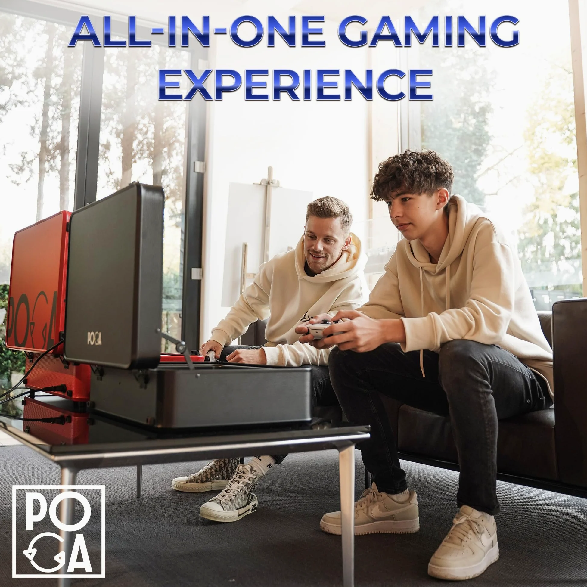 POGA LUX White Valigia da Gaming (compatibile con Playstation 5) inclusi trolley e monitor da gaming AOC da 24'' - Bianco (V2 - altoparlante Bluetooth opzionale), bianco