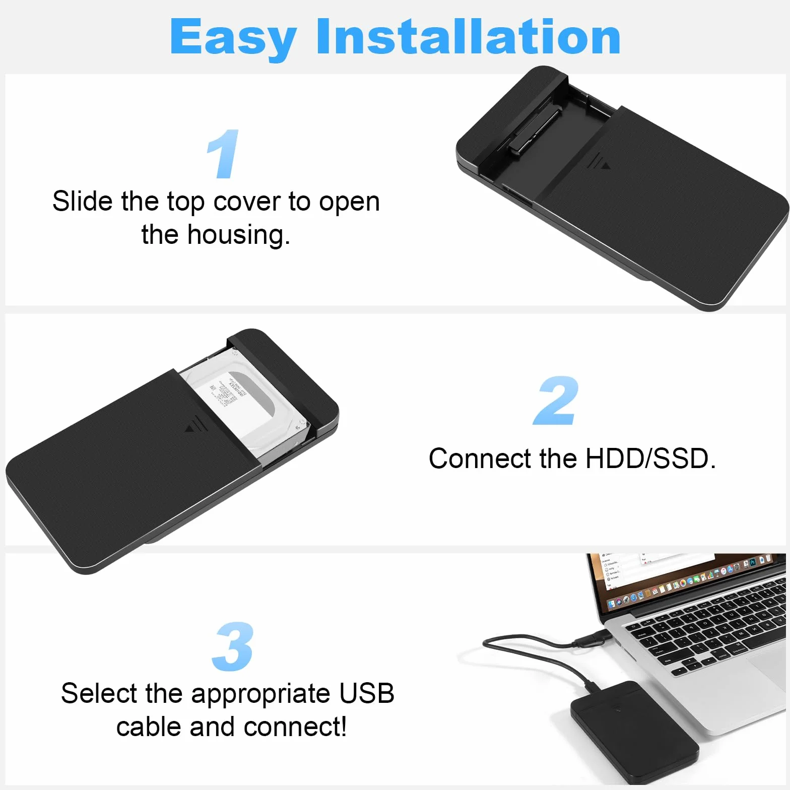 Case SSD/HDD Hard Disk 2.5 Pollici 10Gbps USB 3.1 Gen 1 Case Hard Disk 2.5 per 7mm e 9,5 mm, SATA I II III, HDD, SSD, Supporto UASP,Nessuno Strumento Case Disco