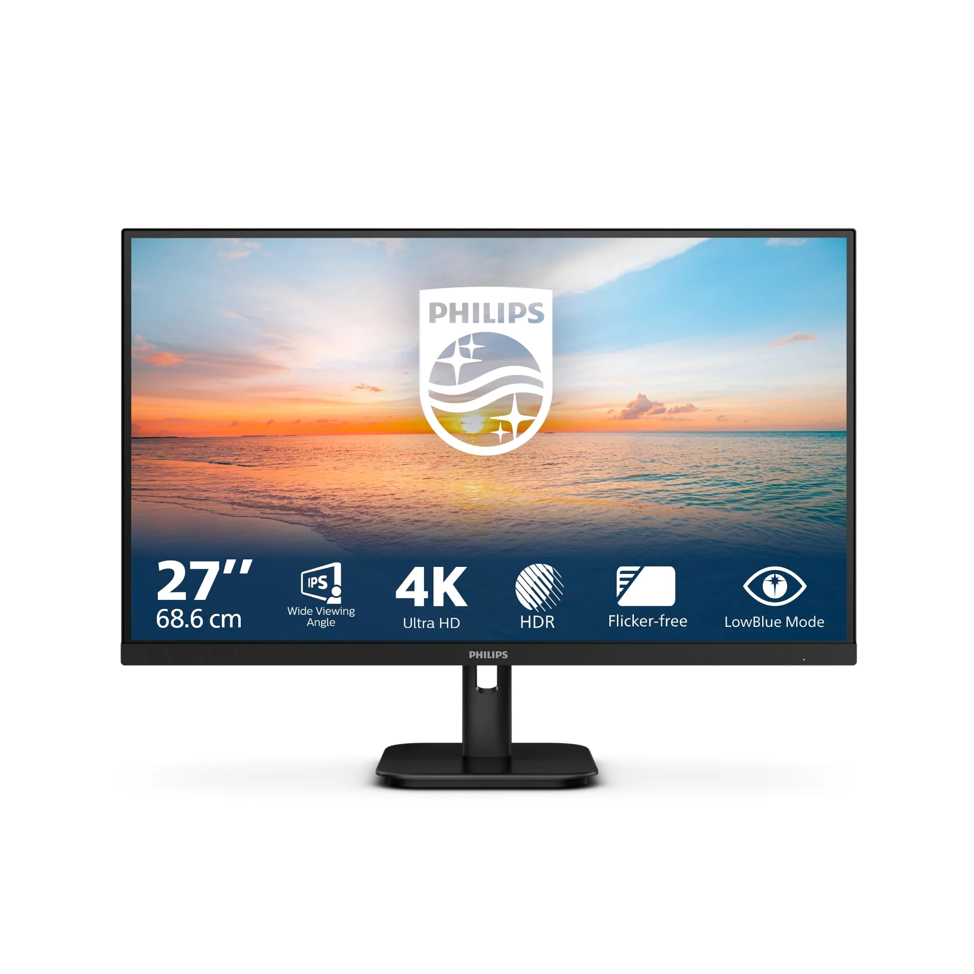 PHILIPS Monitor 27E1N1800A 27 pollici 3840x2160, UHD, 60Hz, IPS Panel, 4ms GtG, Speakers, (HDMI2x 2.0 DP 1x 1.4) HDR10, Nero