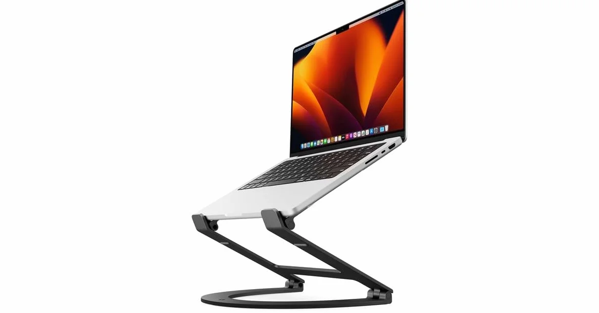 Twelve South Curve Flex | Supporto in alluminio regolabile in altezza e angolo per laptop/MacBook, adatto a 10 "-17", pieghevole per essere trasportato - Borsa da viaggio inclusa, nero opaco