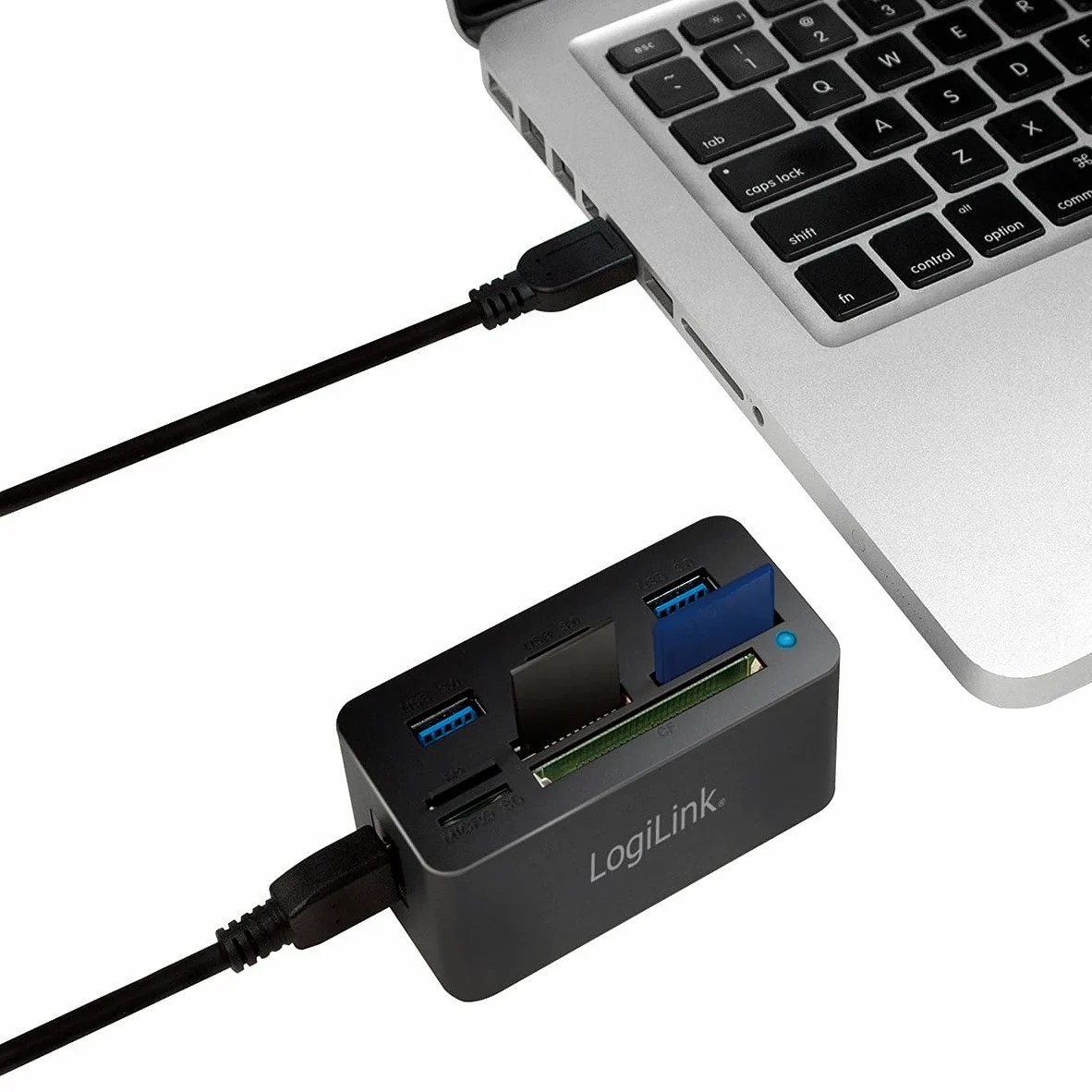 LogiLink Hub compatibile USB 3.0 con lettore di carte All-in-One, nero