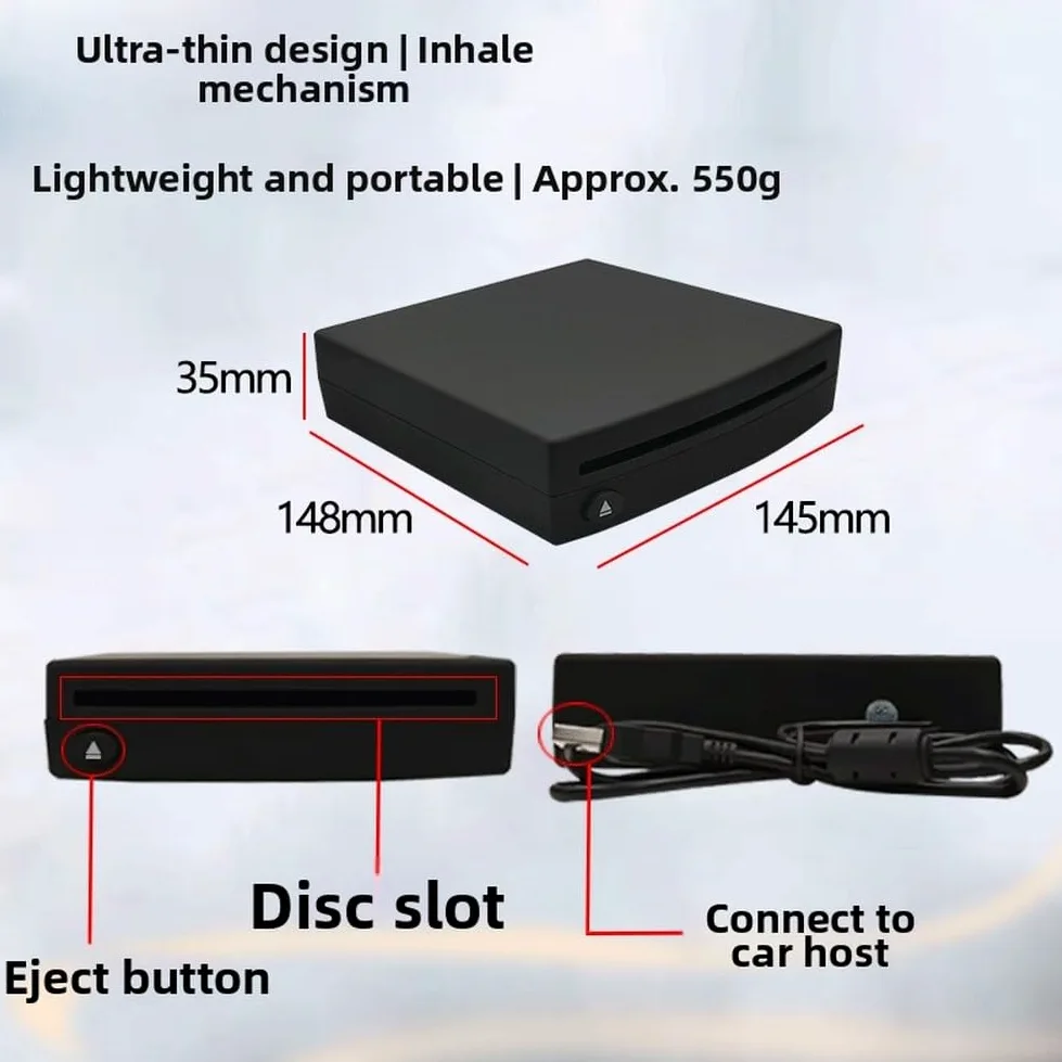 Lettore CD esterno per auto con ingresso AUX USB per musica senza perdita di dati, disco compatto in ABS per sistemi audio auto, 14,8 cm