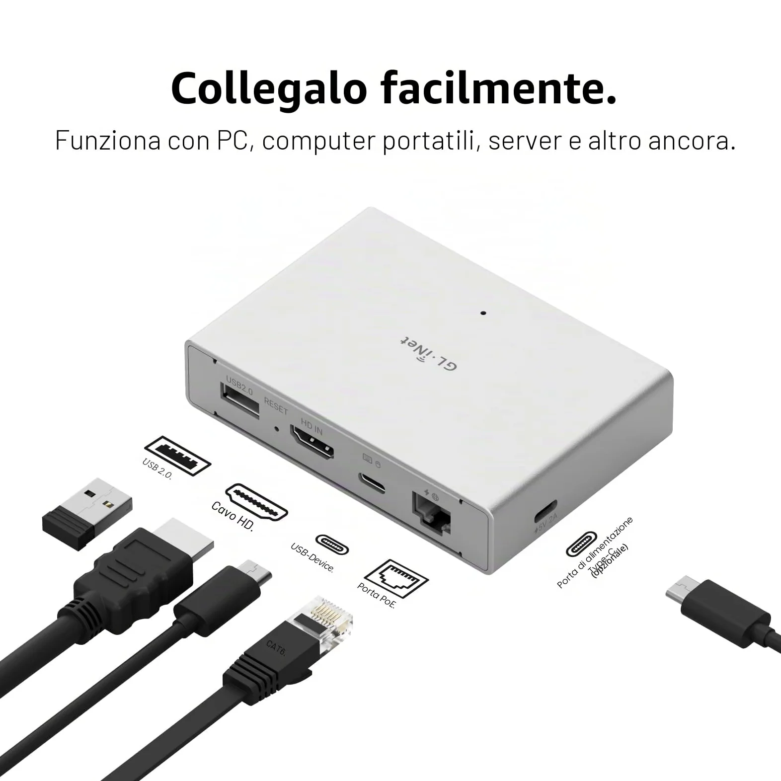 GL.iNet Comet PoE (GL-RM1PE) KVM remoto su Internet doppia alimentazione PoE/Type-C 4K@30Hz EMMC 32 GB Tailscale