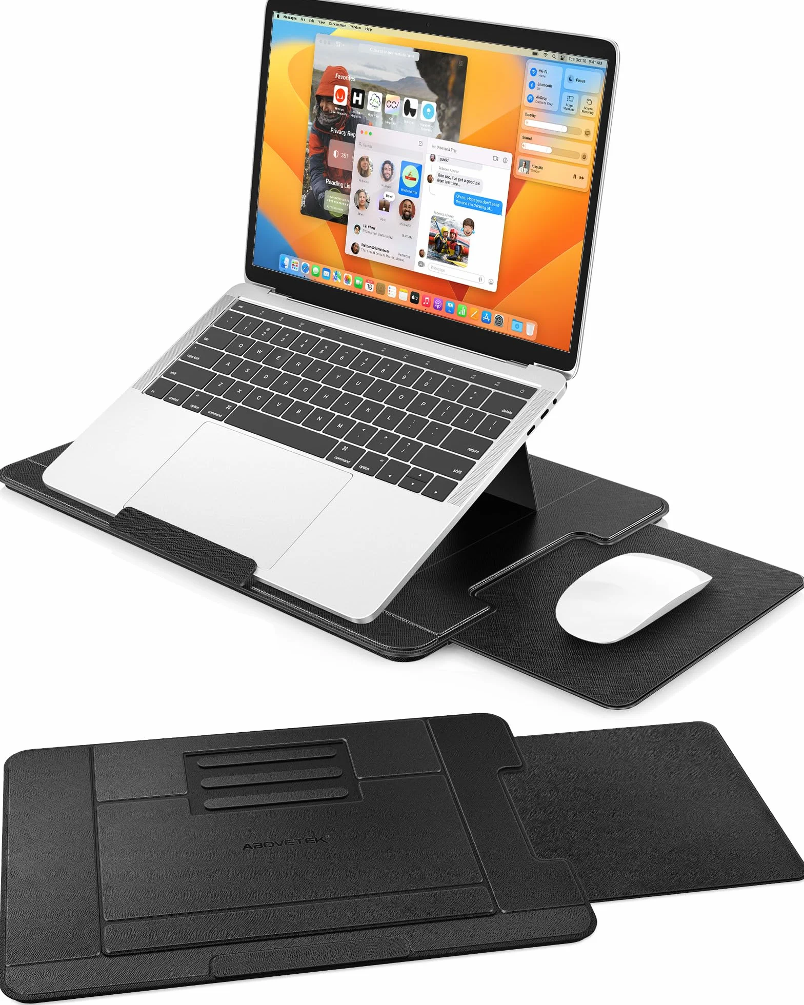 AboveTEK Vassoio Portatile per PC Portatili con Tappetino per Mouse Retraibile a Destra, 3 Angolazioni Ergonomiche, Scudo Termico Antiscivolo, Supporto Portatile per Laptop per Letto, Divano, Viaggi