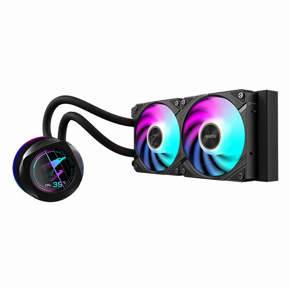 GIGABYTE AORUS WATERFORCE X II 240 Raffreddamento a liquido per CPU AIO - 2x ventole ARGB da 120 mm, LCD a colori, DAISY-CHAIN, compatibile con Intel LGA 1851 e AMD AM5
