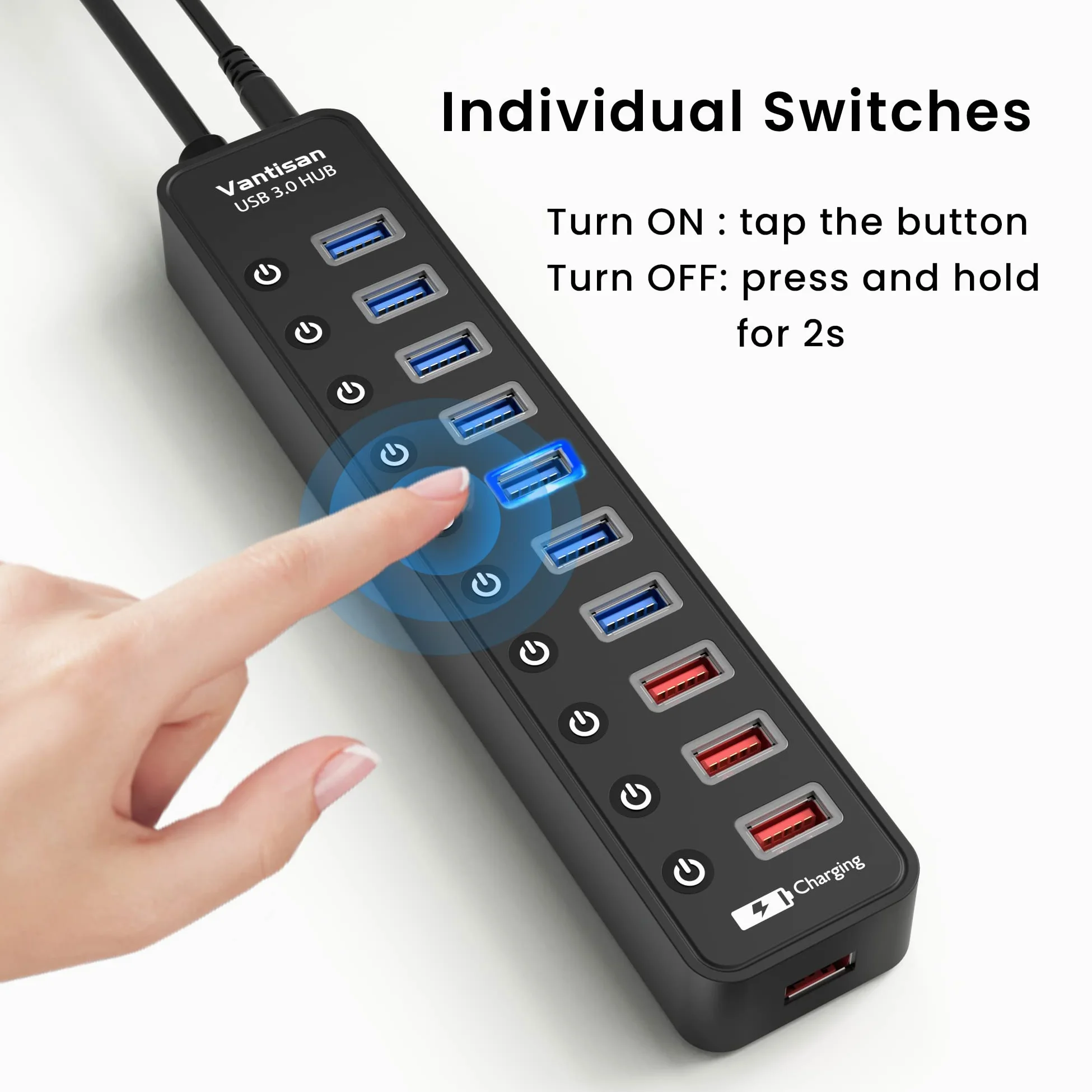 vantisan Hub USB 3.0 alimentato 10 porte