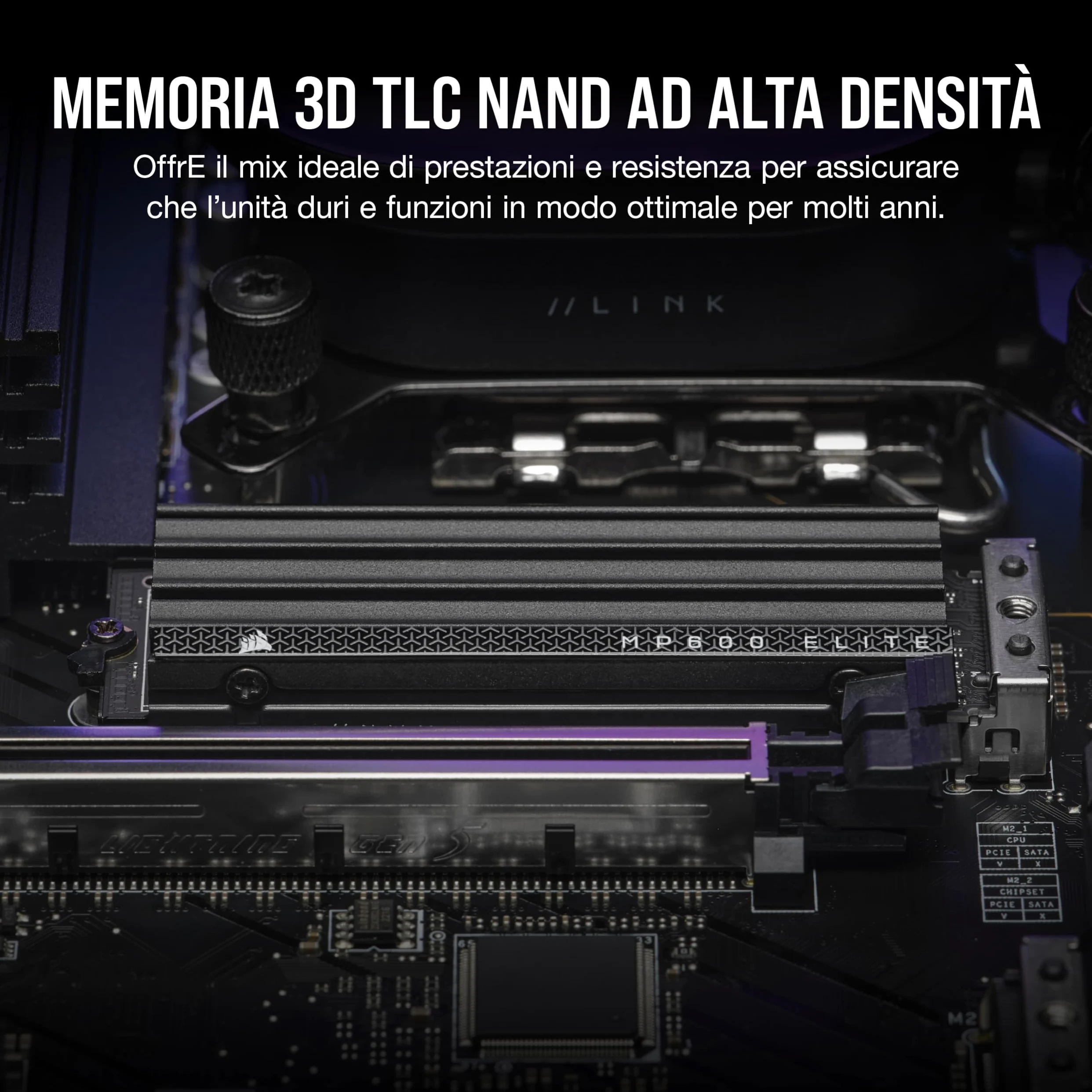 CORSAIR MP600 ELITE 4TB M.2 PCIe Gen4 x4 NVMe SSD con Dissipatore Incluso – M.2 2280 – Fino a 7.000 MB/sec in Lettura Sequenziale – NAND 3D TLC ad Alta Densità – Nero