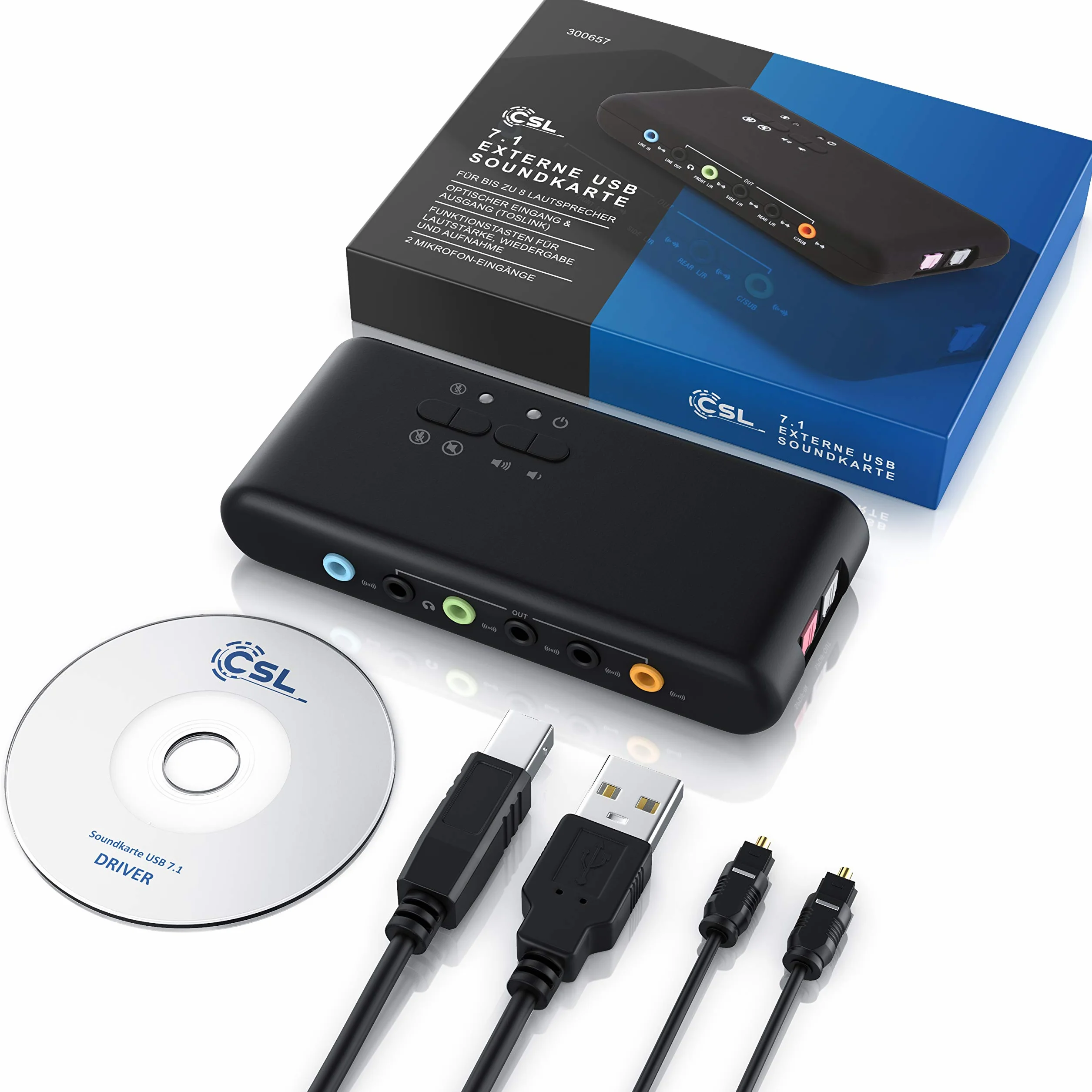 CSL - Scheda audio USB esterna DTS Dolby 7.1 compatibile Win 8 uscite - 2 x MIC IN - Registrazione e riproduzione contemporanea - 1x SPDIF IN e OUT - LINE IN e LINE OUT Jack da 3,5mm