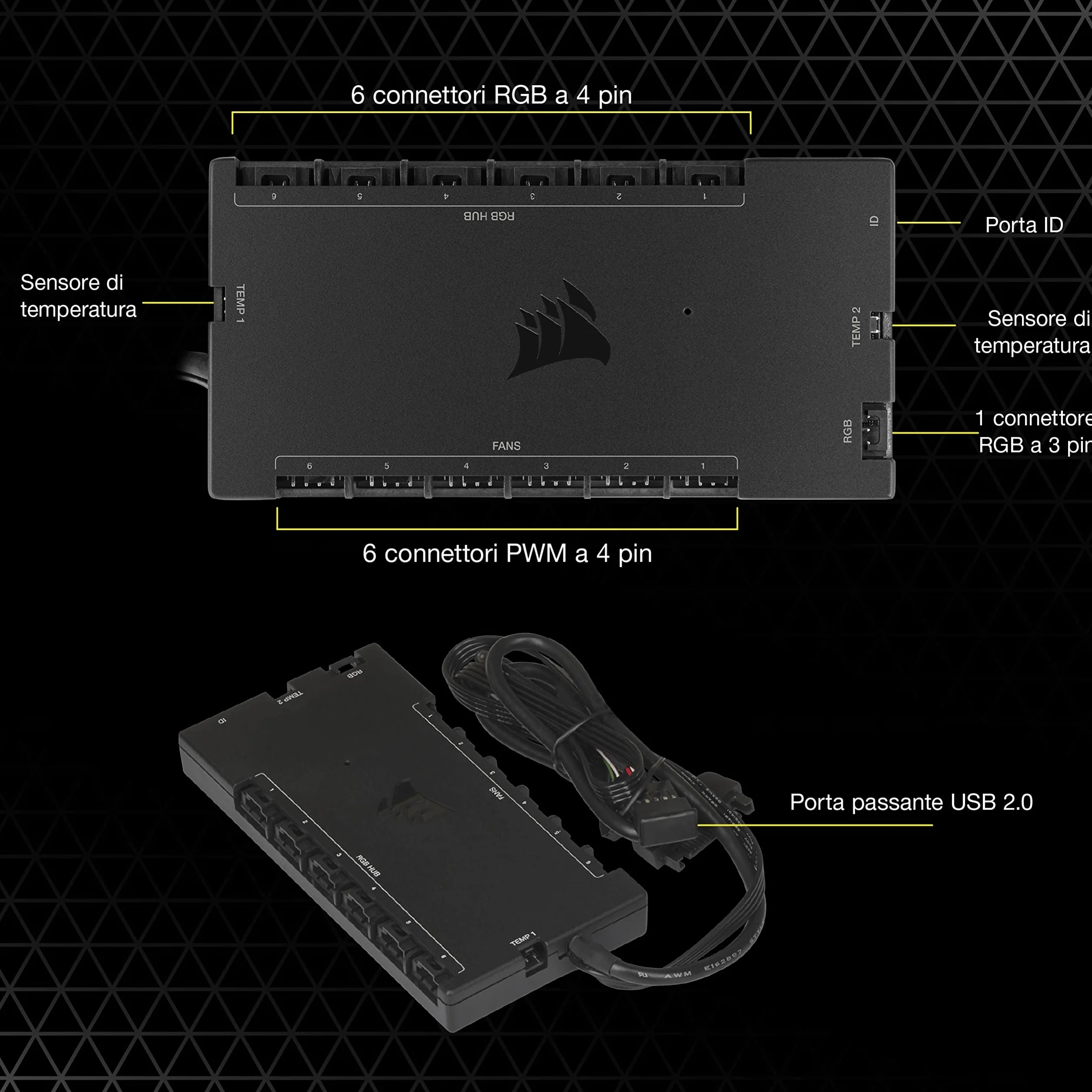 Corsair iCUE COMMANDER CORE XT, Controller digitale per la velocità delle ventole e l'illuminazione RGB (Fino a sei PWM ventole e 264 LED RGB, modalità Zero RPM, monitoraggio temperatura) Nero