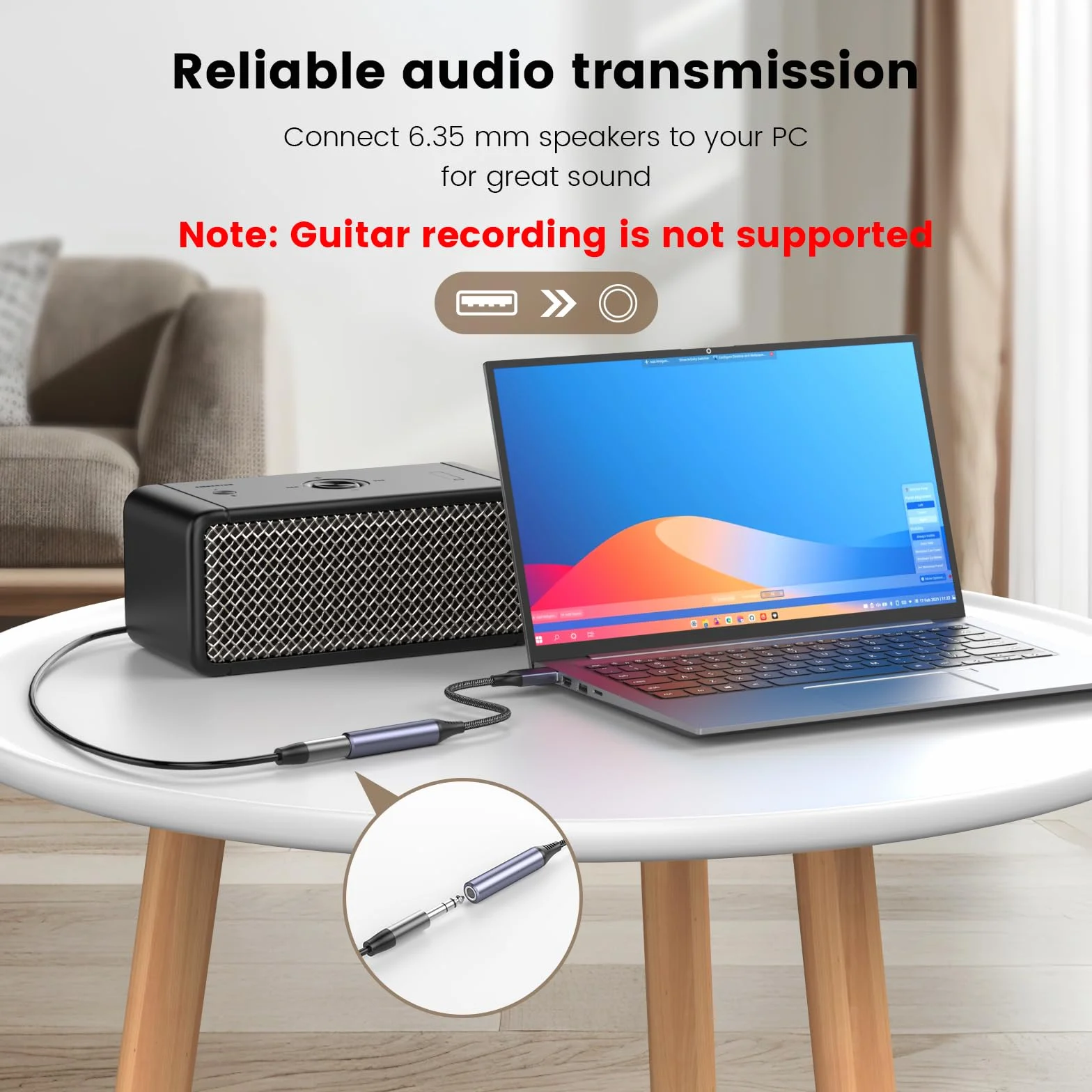 MOSWAG Adattatore Audio USB a Jack 6.35mm, AUX per Cuffie Con Scheda Audio Esterna Compatibile Con Laptop, PC, Amplificatore, Altoparlante