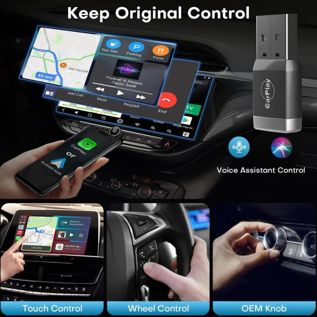 MINI Adattatore CarPlay Wireless per iPhone 2026, Connessione Bluetooth 5.3 Stabile, Wi-Fi 6 Dual Band ad Alta Velocità, USB-A/USB-C, Compatibile iOS 10+
