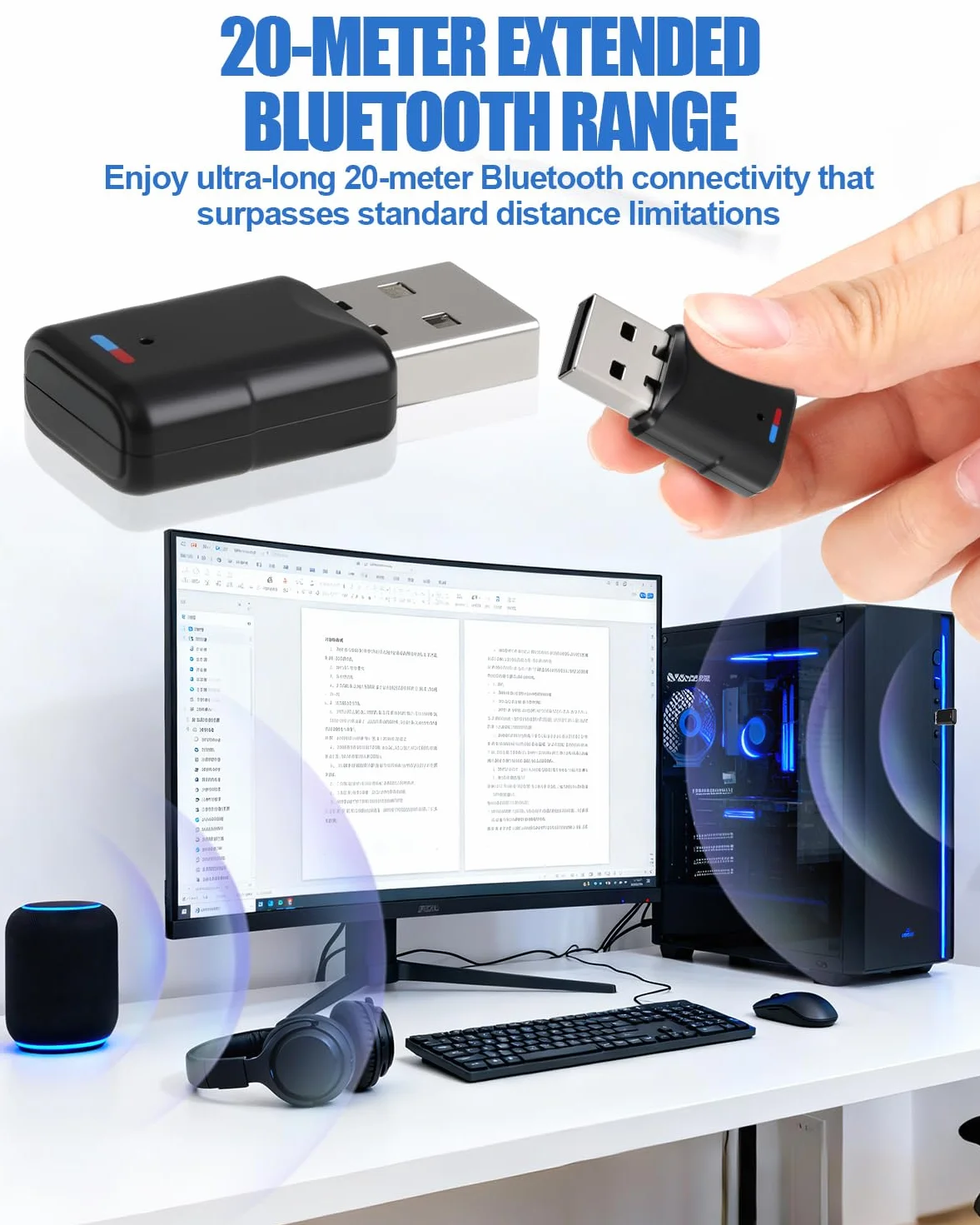 Adattatore USB Bluetooth 5.3 per PS4/PS5/PC/Switch Console, Audio Dongle Bluetooth 5.3 Chiavetta Adattatore USB 3 Mbit/s Trasmettitore Ricevitore Bluetooth Bassa Latenza per Windows/Cuffie