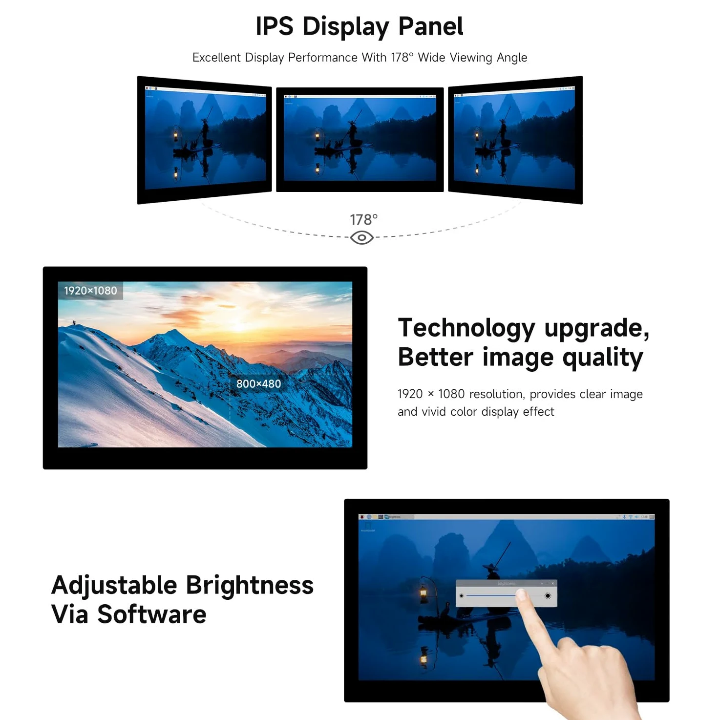 Waveshare 13.3inch High Resolution DSI Capacitive Touch Display for Raspberry Pi 5 / 4B / CM4 IO Board, 1920x1080, IPS, Toughened Glass Panel, DSI Interface, 10-Point Touch, Full Metal Back Panel