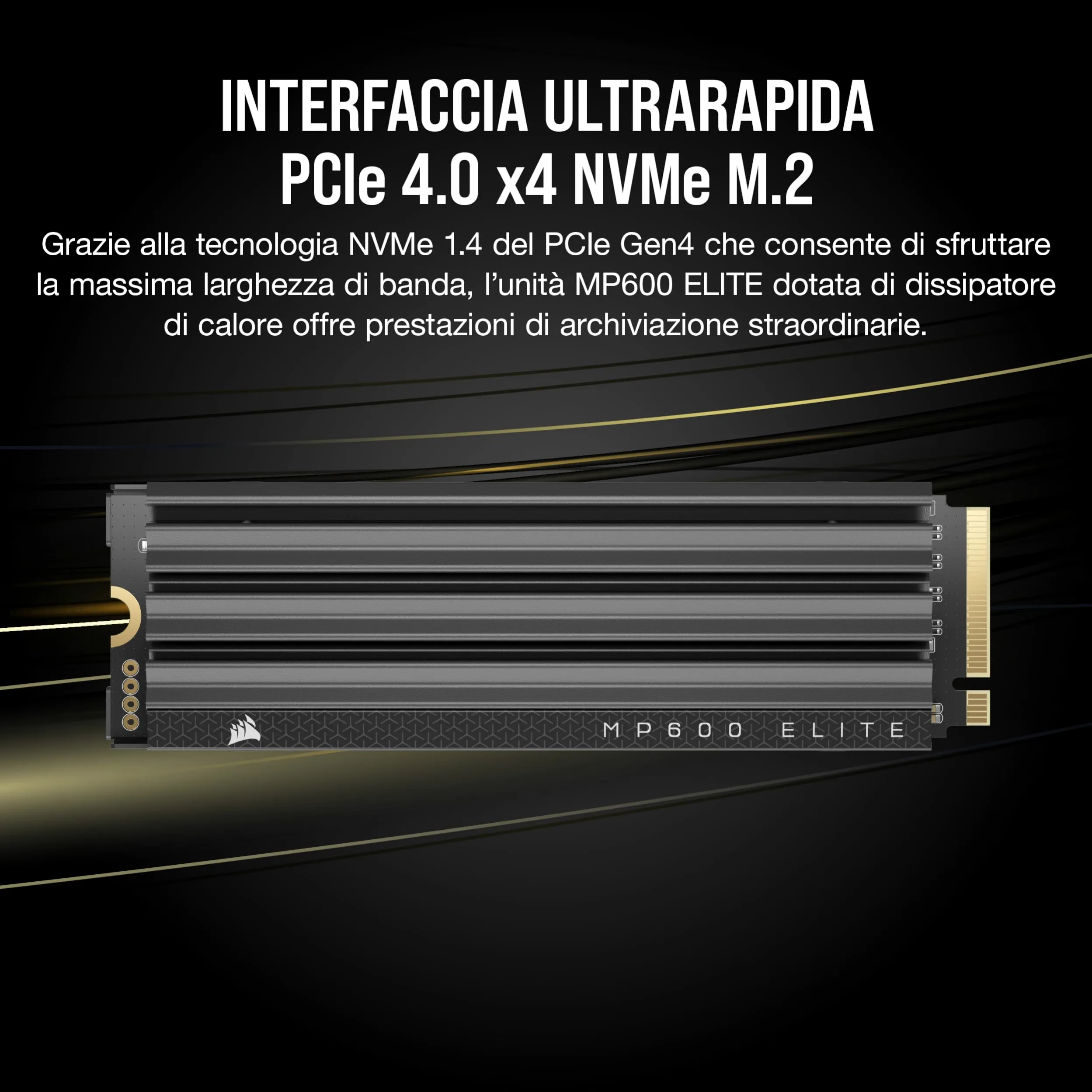 CORSAIR MP600 ELITE 4TB M.2 PCIe Gen4 x4 NVMe SSD con Dissipatore Incluso – M.2 2280 – Fino a 7.000 MB/sec in Lettura Sequenziale – NAND 3D TLC ad Alta Densità – Nero