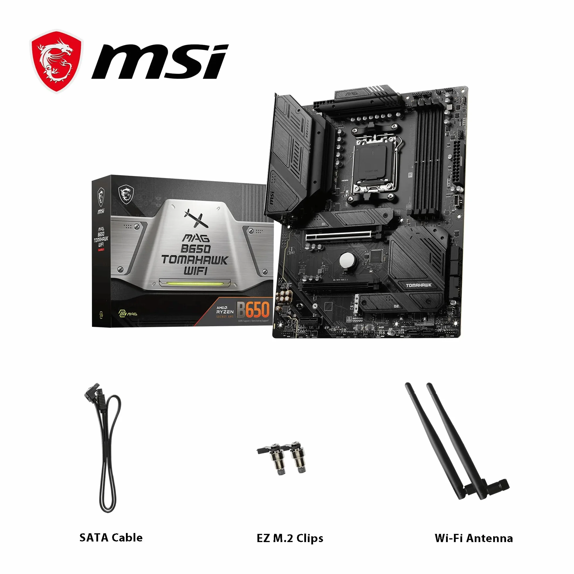 MSI MAG B650 TOMAHAWK WIFI scheda madre, ATX - Supporta i processori AMD Ryzen 7000, AM5-14 fasi Duet Rail da 80A, DDR5 fino a 6400+MHz/OC, 2 x PCIe 4.0 x16, 3 x M.2 Gen4, Wi-Fi 6E