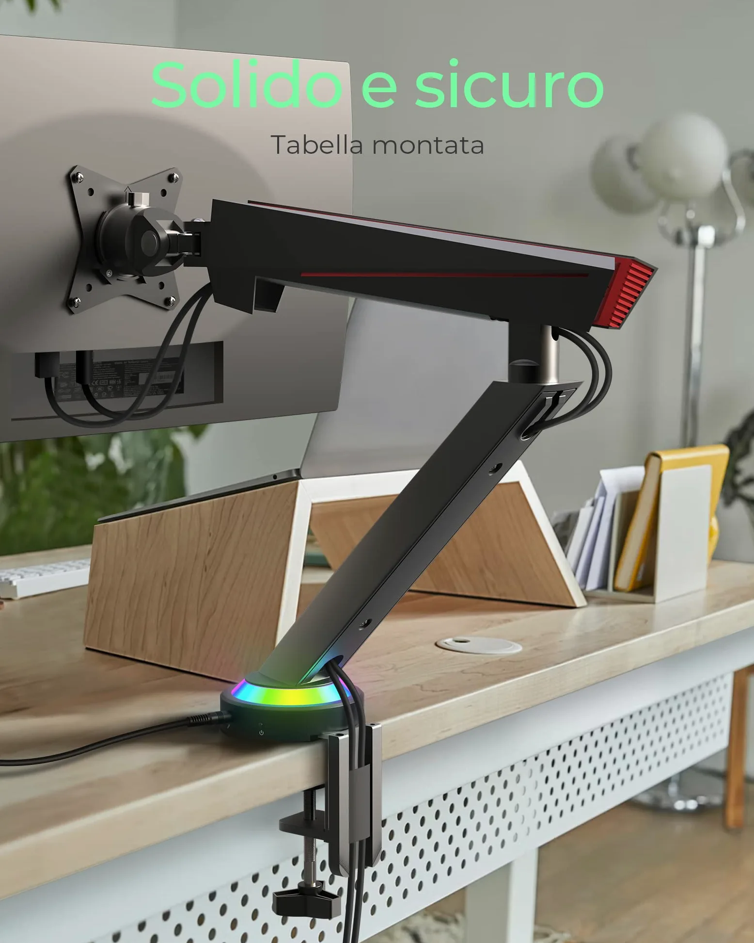 Uchwyt na monitor IB-MSG303BL-T do 32 cali z USB HUB iRGB i podÅ›wietleniem