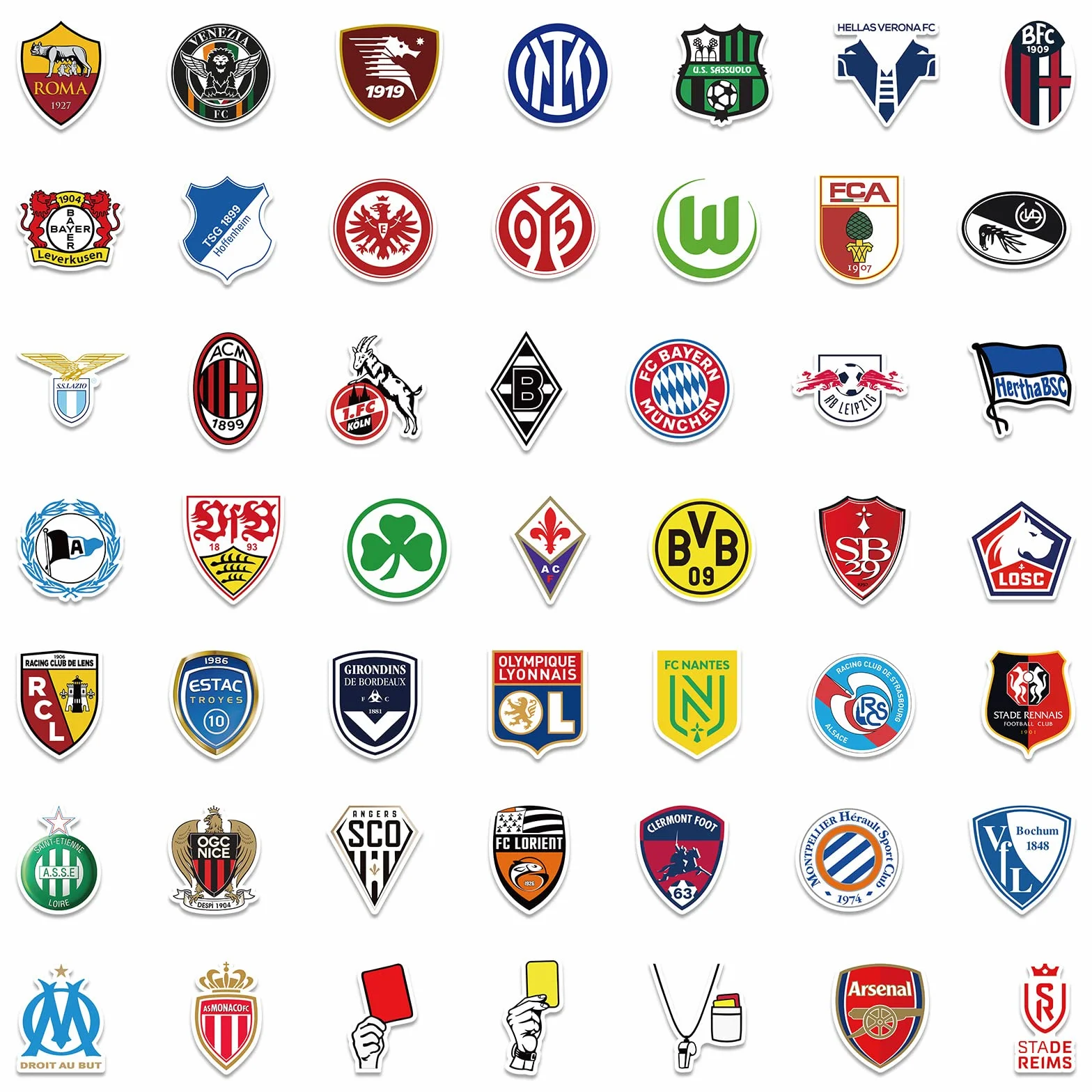 Logo della squadra di calcio adesivi pack 100 pezzi per bottiglia d'acqua Laptop Car Skateboard Mens Cave Decor Adolescenti Adulti