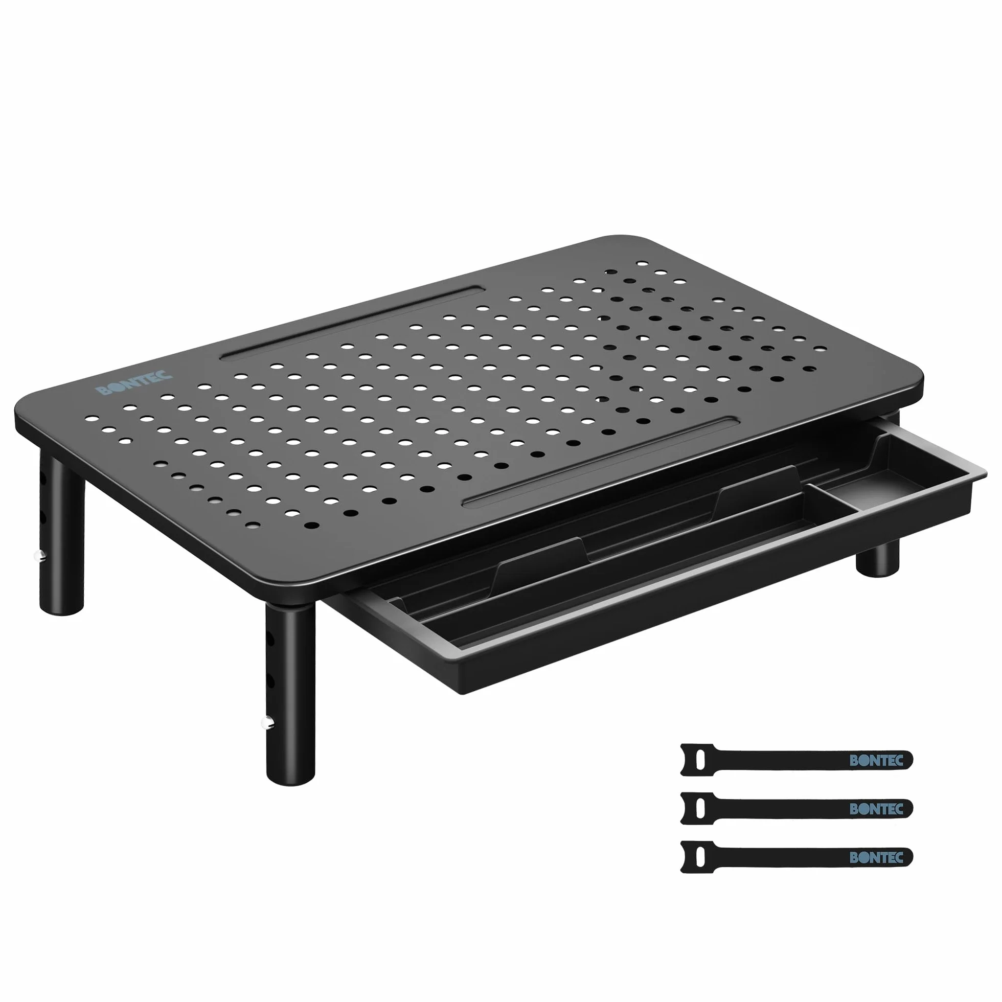 BONTEC Supporto per Monitor con Cassetto con Piattaforma a Rete per Laptop, Computer, iMac, PC, Fino a 20KG