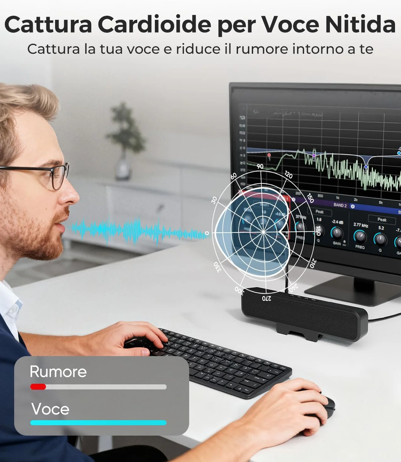USB Altoparlanti per Computer con Microfono Staccabile, Altoparlante da Scrivania Plug and Play con Clip per Monitor, Suono Stereo & Bassi, Ideali per PC, PS5, Switch 2 e Laptop