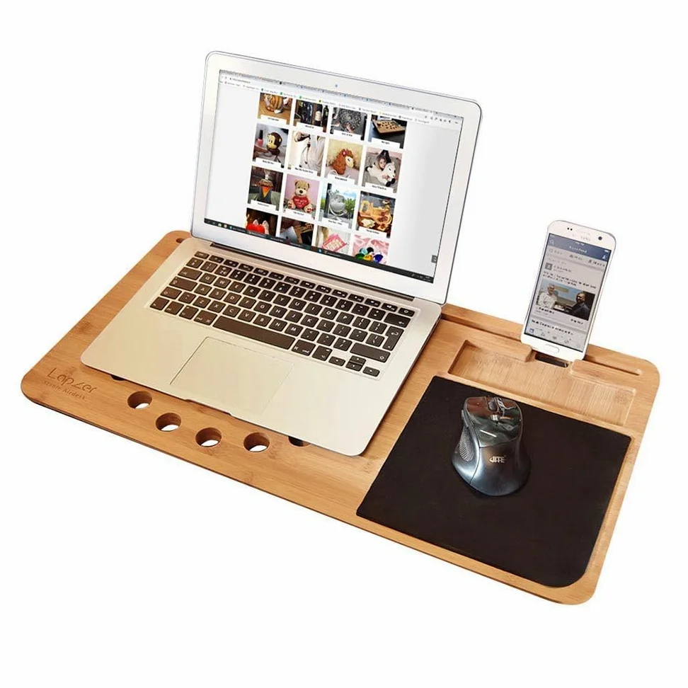 MikaMax - Lapzer Laptop Desk - Supporto da Tavolo per Laptop - Bambú - 59 x 31 x 2 cm - Con Fori di Ventilazione